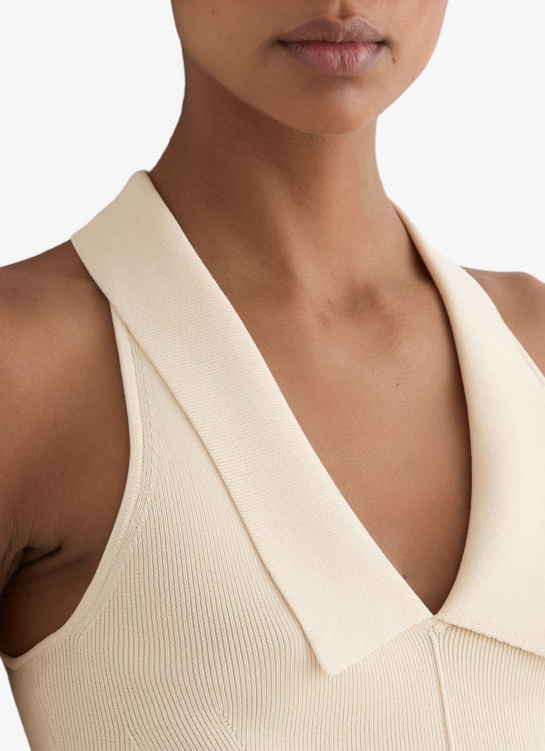 Reiss Vera fijngebreide top met kraag - detail 3 ivory / beige