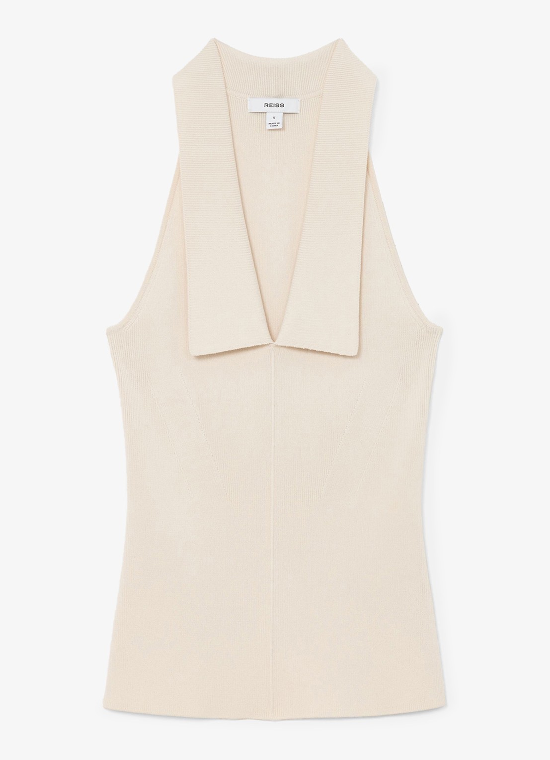 Reiss Vera fijngebreide top met kraag - voorkant 6 ivory / beige