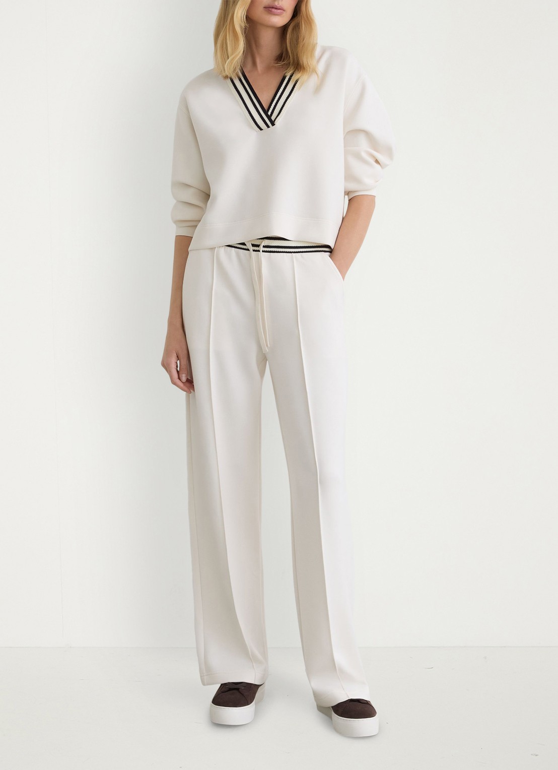 Reiss Verity mid waist loose fit pantalon met gestreept detail - voorkant 2 wit