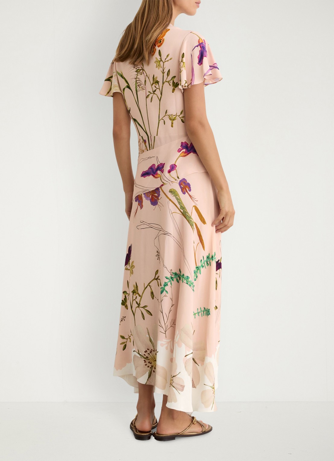 Reiss Verity midi tuniekjurk met bloemenprint - achterkant pale pink / roze