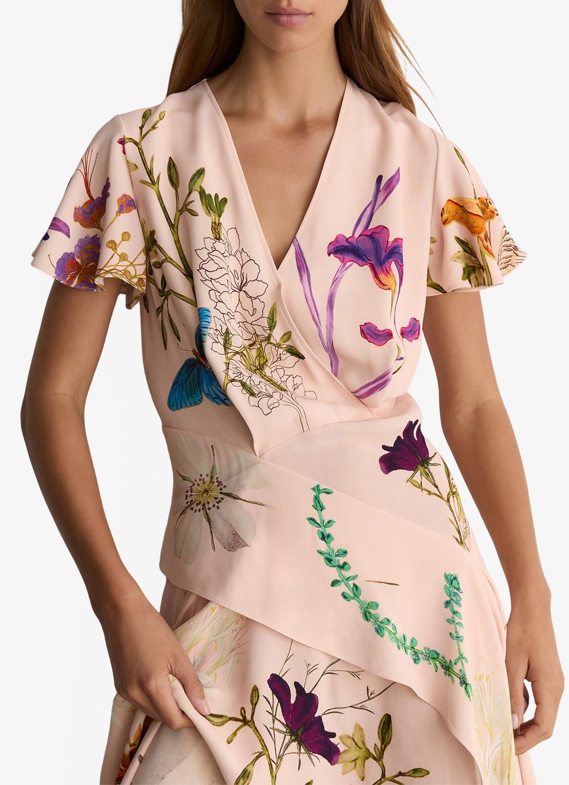 Reiss Verity midi tuniekjurk met bloemenprint - detail 3 pale pink / roze