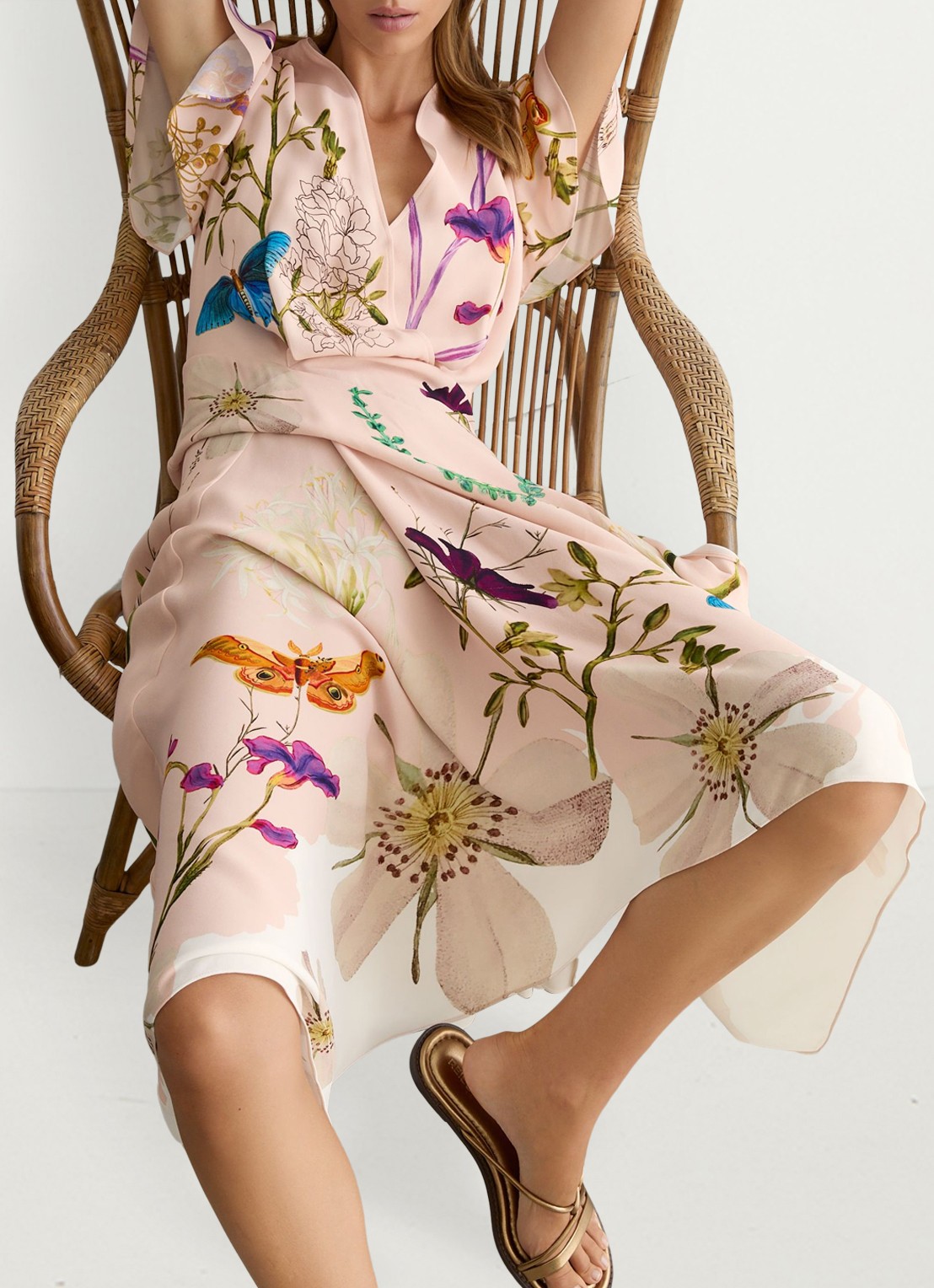 Reiss Verity midi tuniekjurk met bloemenprint - detail 4 pale pink / roze