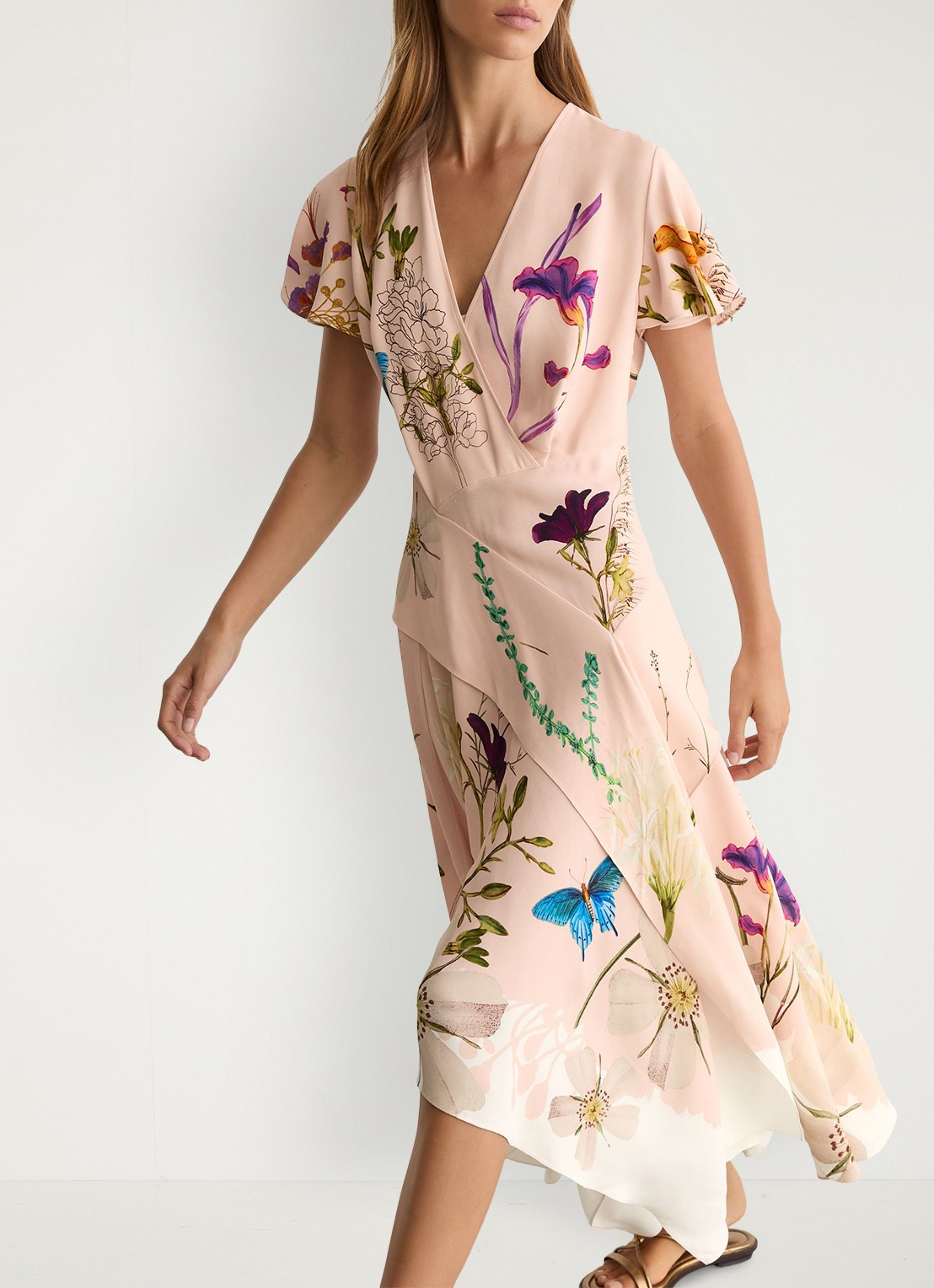 Reiss Verity midi tuniekjurk met bloemenprint - detail 5 pale pink / roze