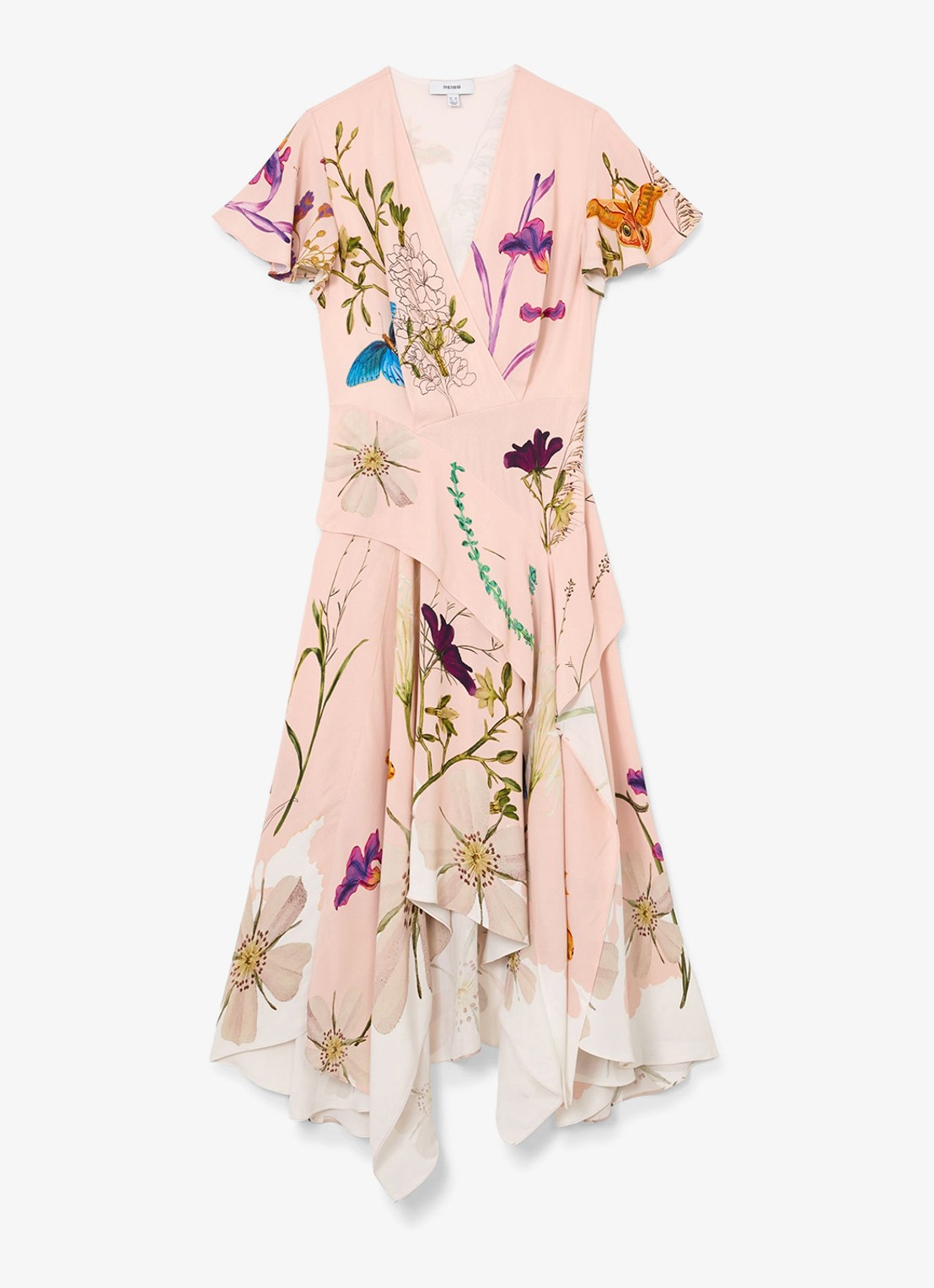 Reiss Verity midi tuniekjurk met bloemenprint - voorkant 6 pale pink / roze