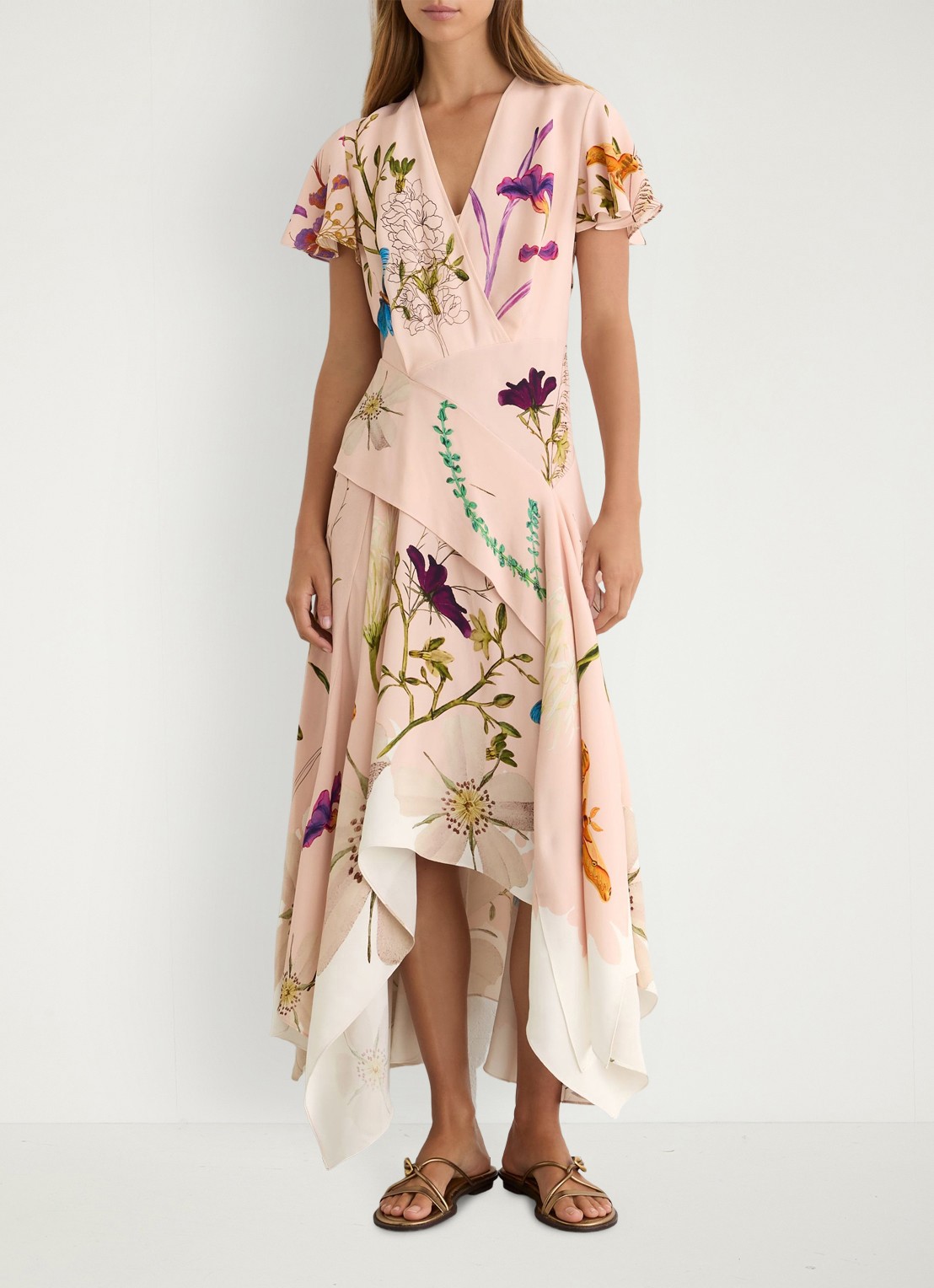 Reiss Verity midi tuniekjurk met bloemenprint - voorkant 7 pale pink / roze