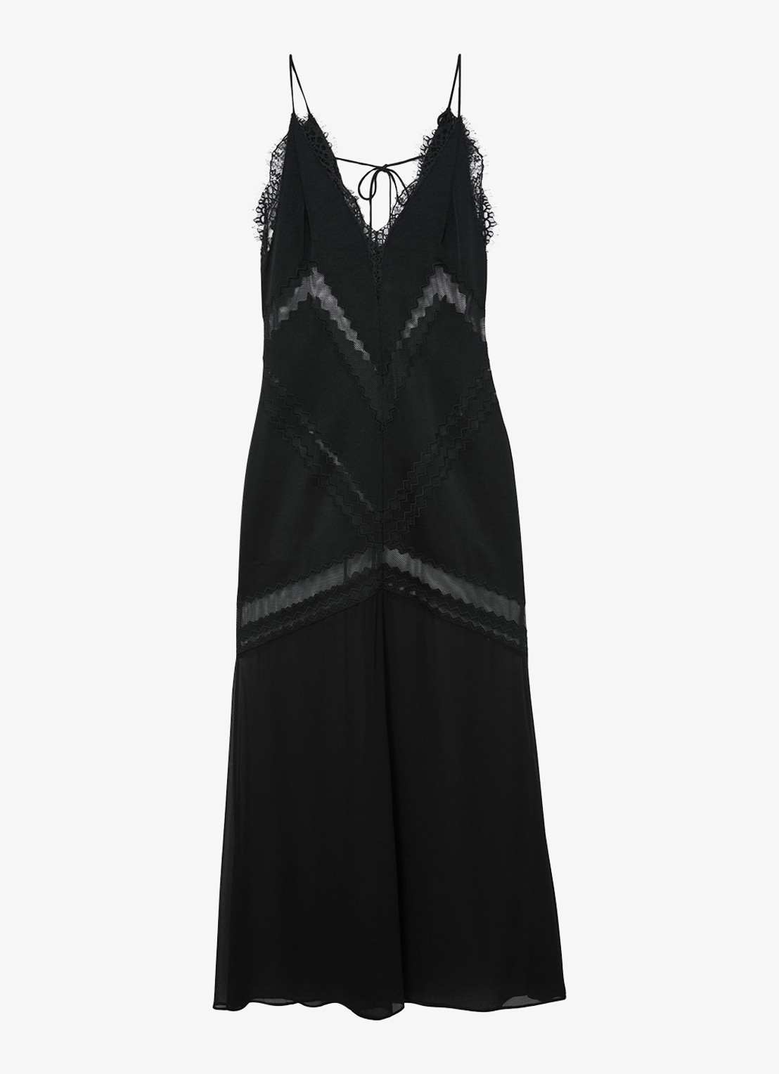 Reiss Veronica semi-transparante maxi jurk met details van kant - voorkant 6 black / zwart