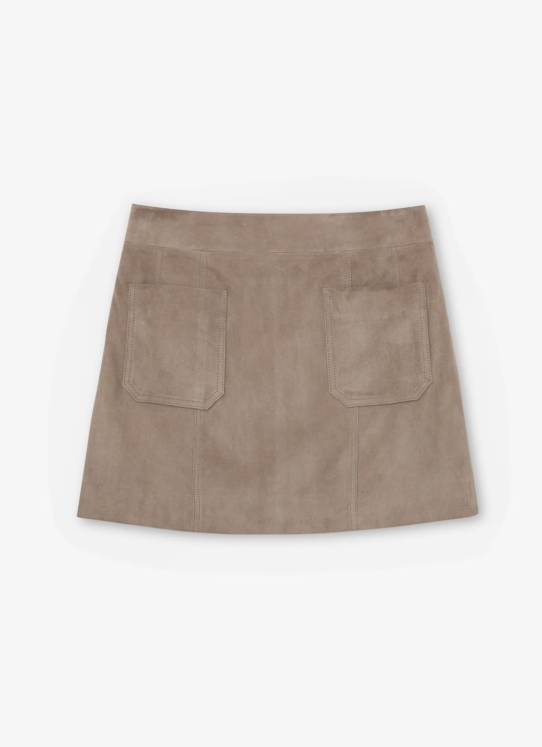 Reiss Vida minirok van geitensuède met opstikzakken - voorkant 4 beige