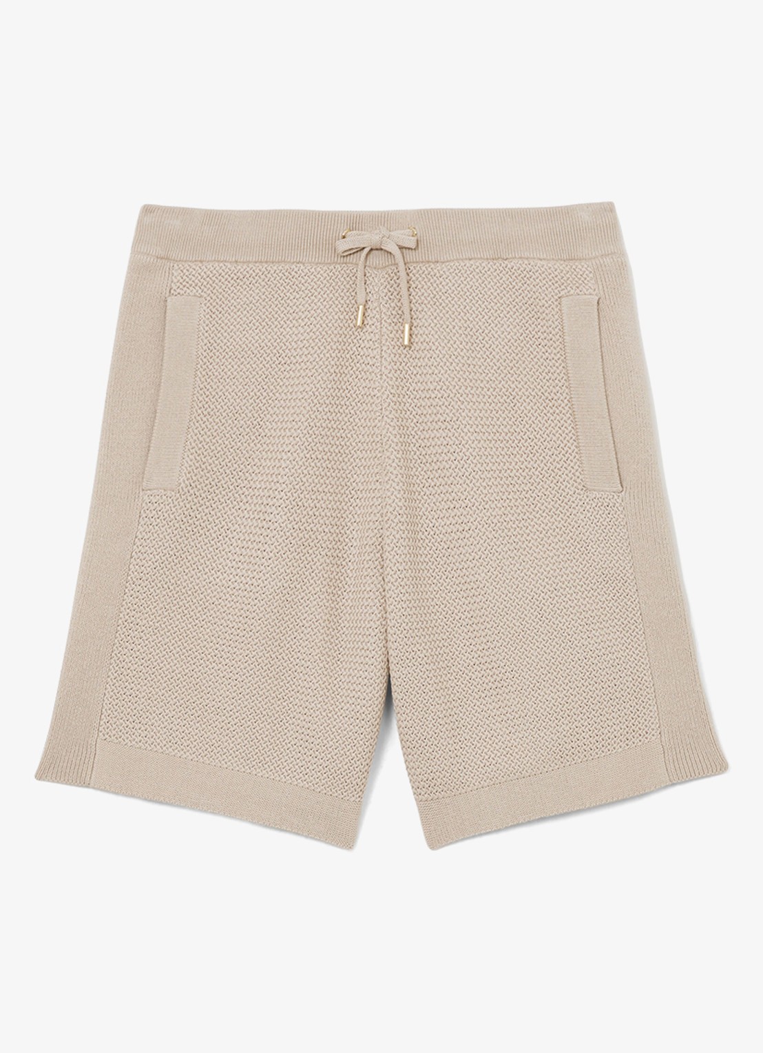 Reiss Vigo straight fit korte broek met structuur - voorkant 2 stone / beige