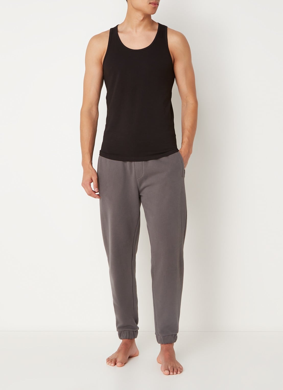 Reiss Vinnie lounge tanktop met ronde hals - voorkant 3 black / zwart