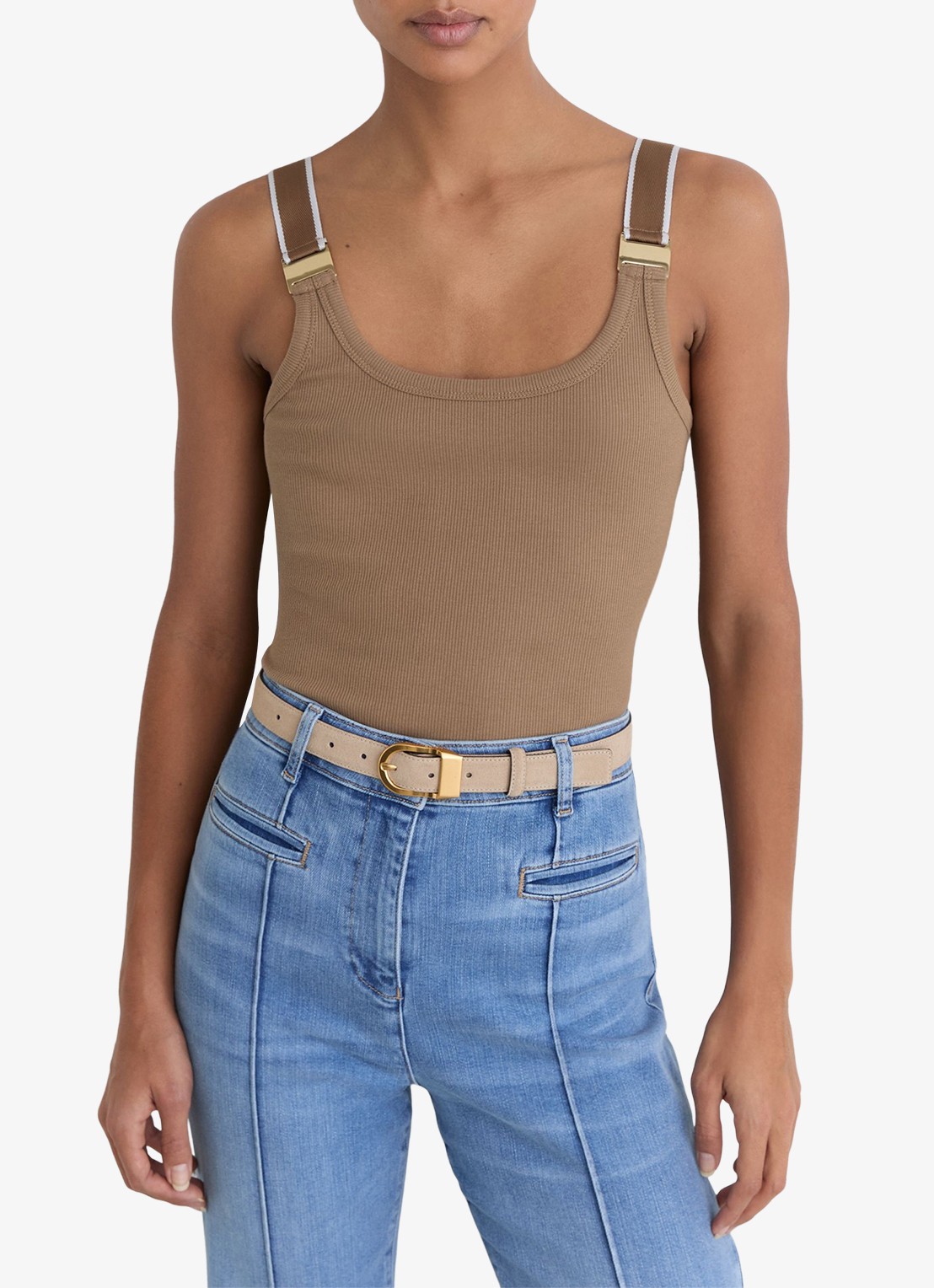 Reiss Vinnie tanktop met ronde hals - detail camel / ivoor