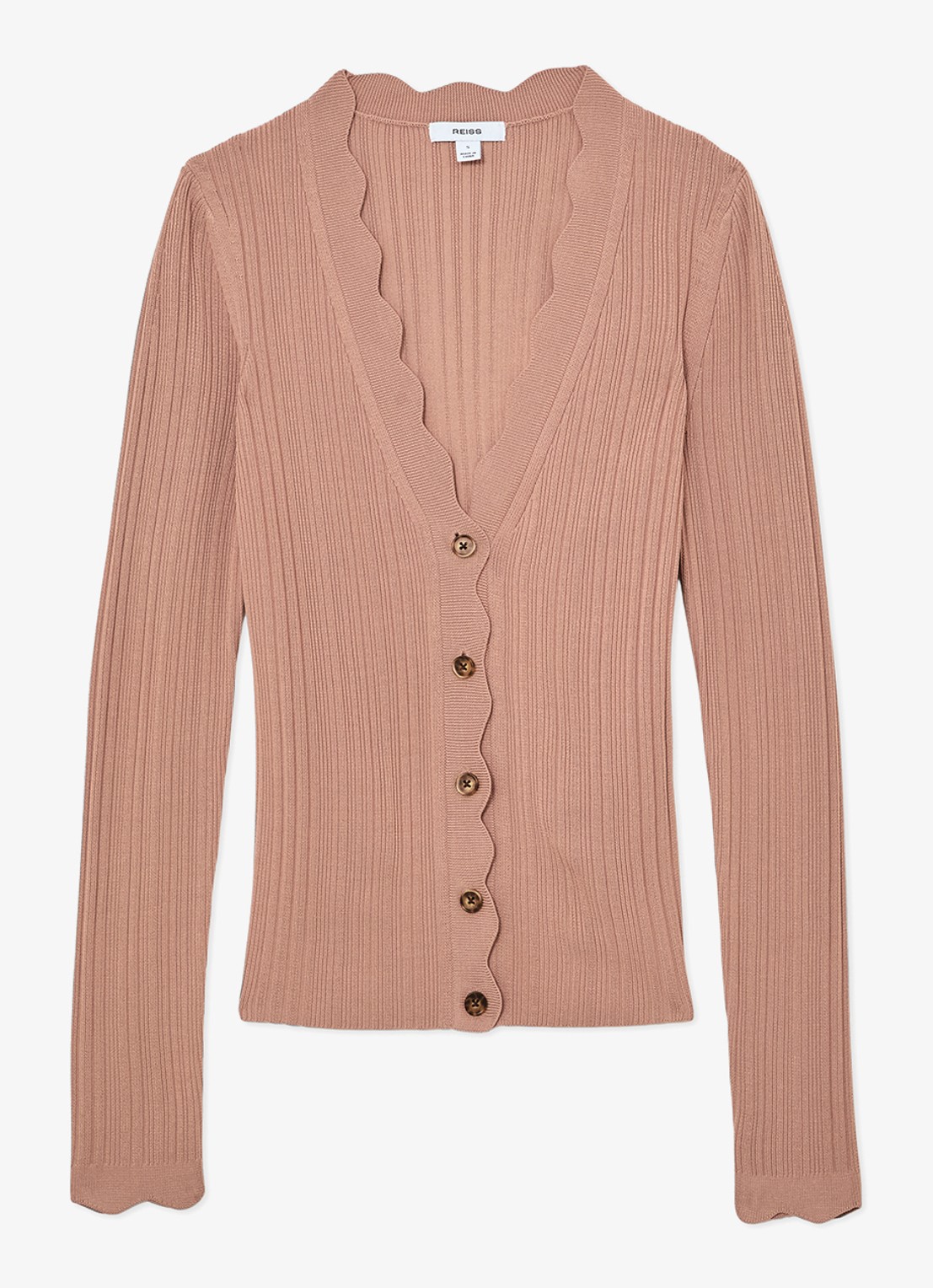 Reiss Vinny ribgebreid vest met V-hals - voorkant 5 oudroze