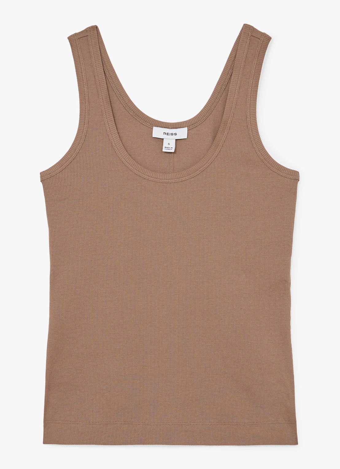 Reiss VIOLET Stretch-Cotton Ribbed Vest - voorkant beige