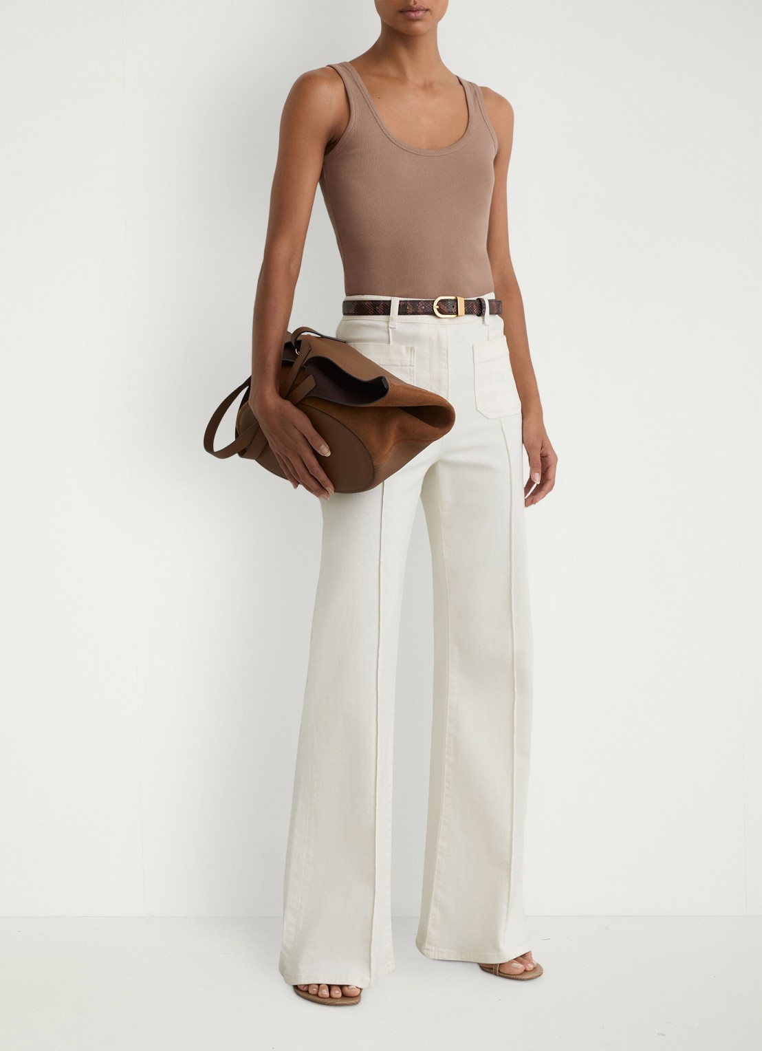 Reiss VIOLET Stretch-Cotton Ribbed Vest - voorkant 2 beige