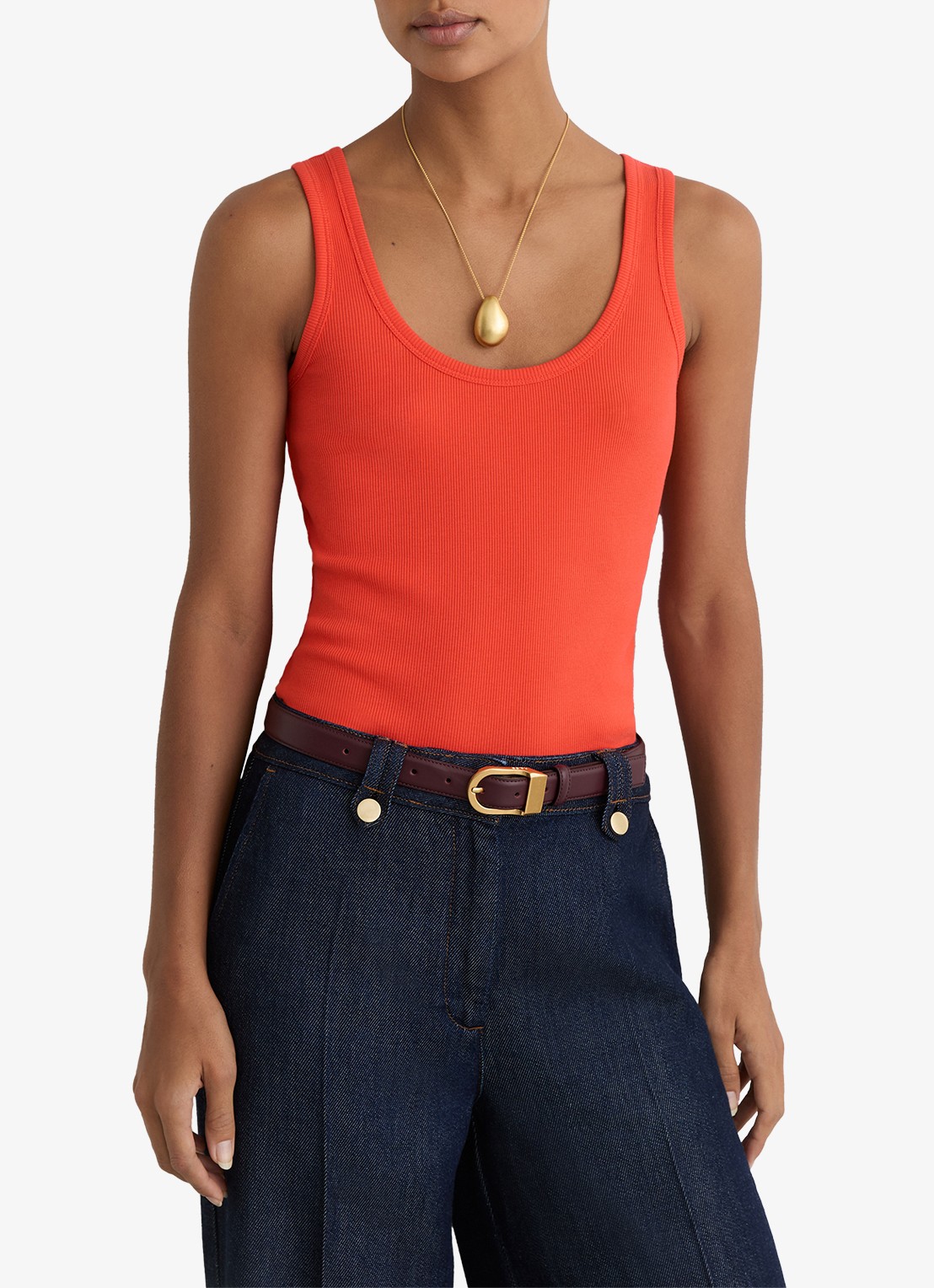 Reiss VIOLET Stretch-Cotton Ribbed Vest - detail 2 coral pink / roze
