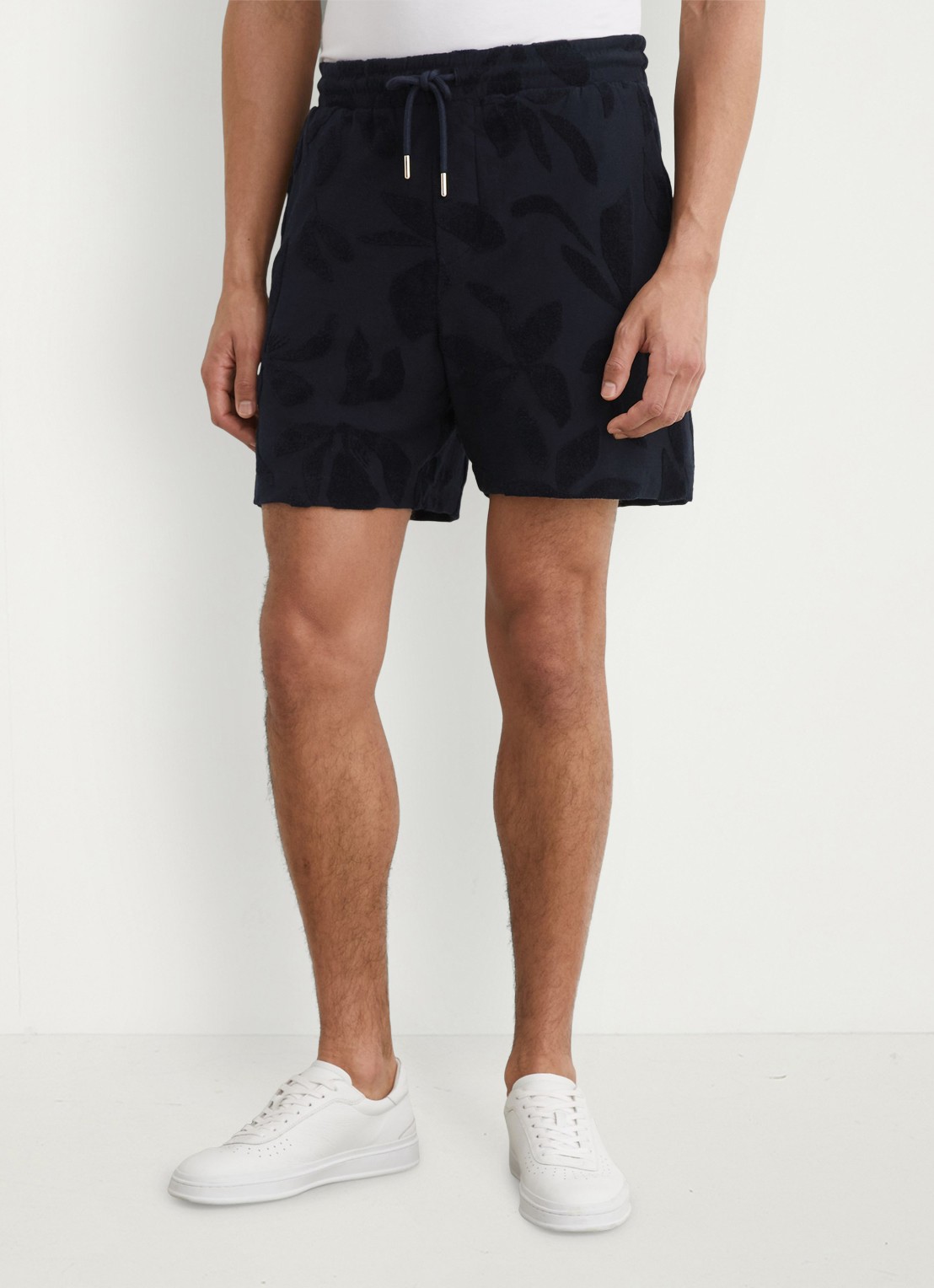 Reiss Voss straight fit korte broek van badstof - detail 3 donkerblauw