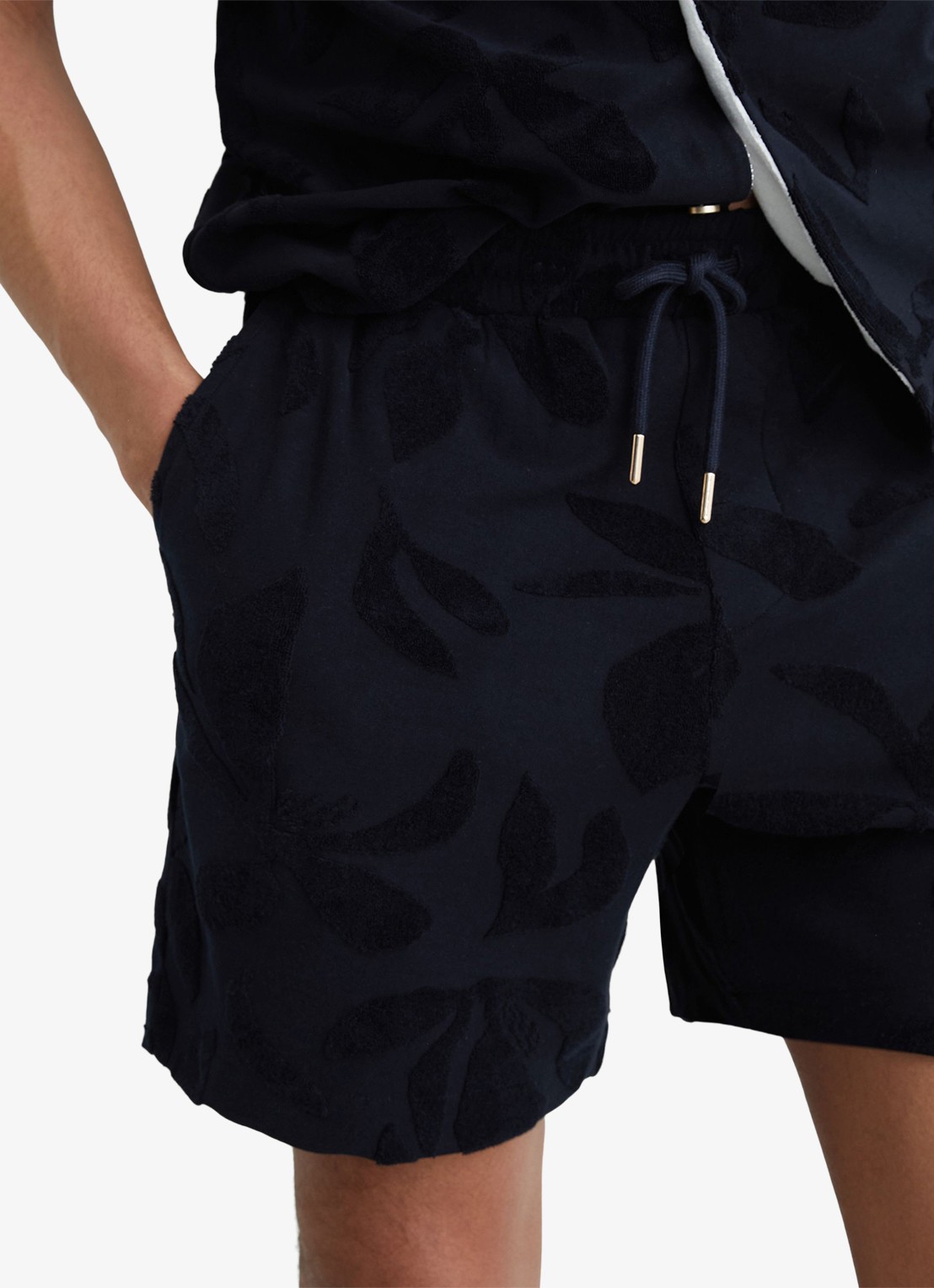 Reiss Voss straight fit korte broek van badstof - detail 4 donkerblauw