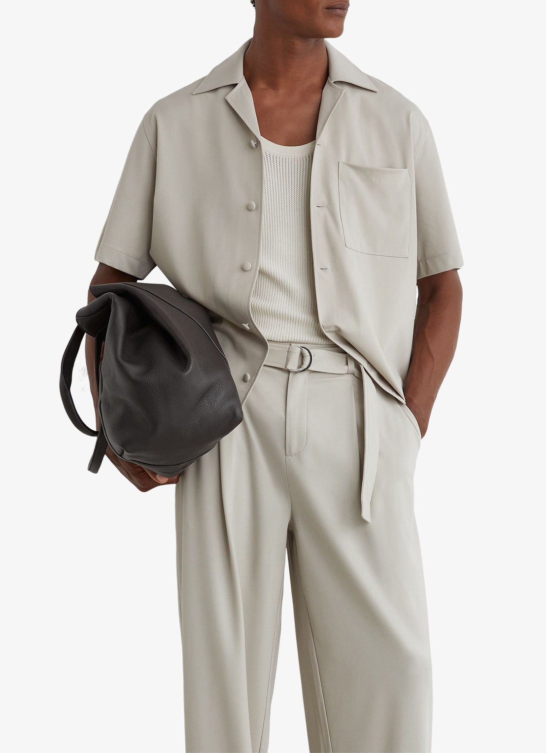 Reiss Walker relaxed fit pantalon met ceintuur - detail 4 beige