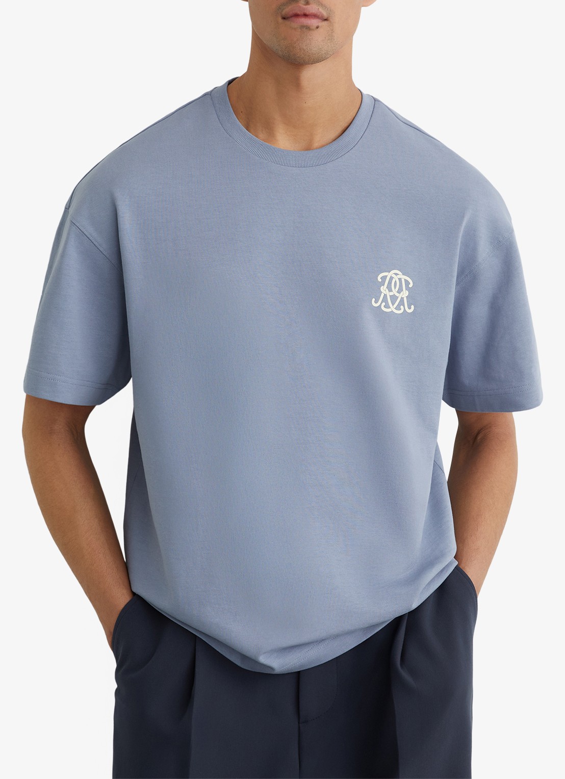 Reiss Walton T-shirt met logo- en backprint - detail 4 lichtblauw
