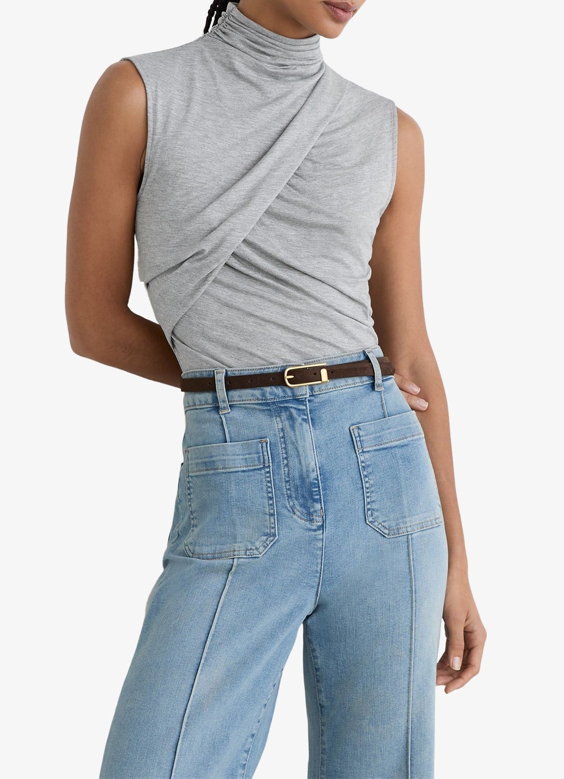 Reiss Wanda top met plooien - detail 3 grey marl / grijs