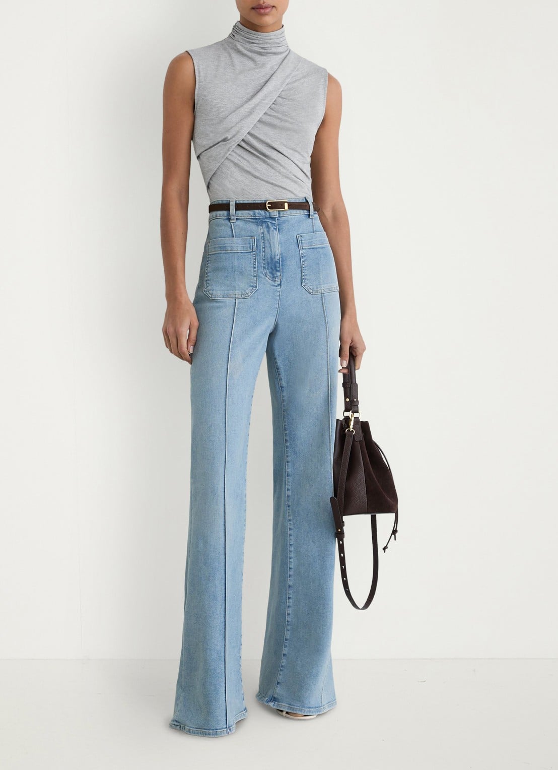 Reiss Wanda top met plooien - voorkant 2 grey marl / grijs