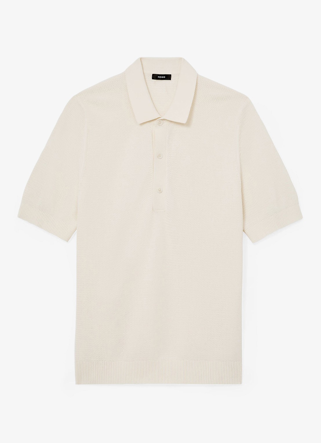 Reiss WARREN Cotton-Blend Basket-Stitch Polo Shirt - voorkant gebroken wit