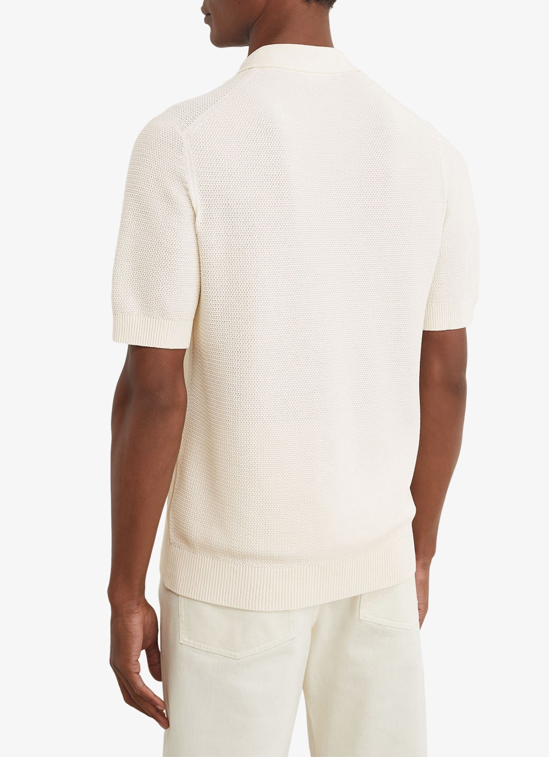 Reiss Warren grofgebreide regular fit polo - achterkant 4 gebroken wit
