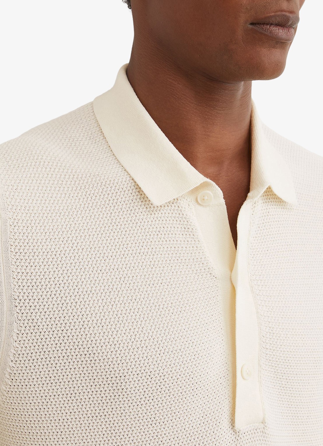 Reiss Warren grofgebreide regular fit polo - detail 2 gebroken wit