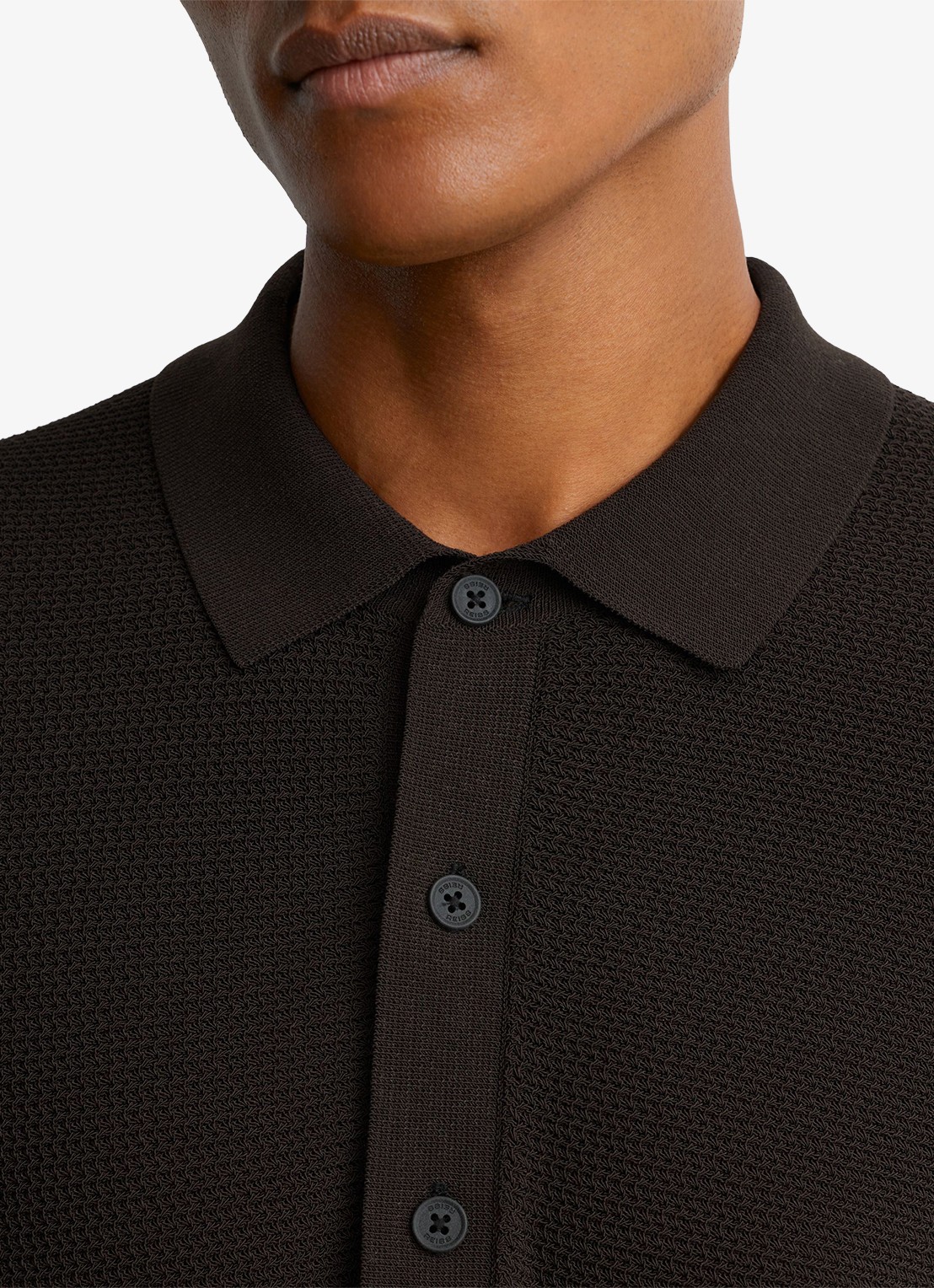 Reiss Warren grofgebreide regular fit polo - detail 3 bruin