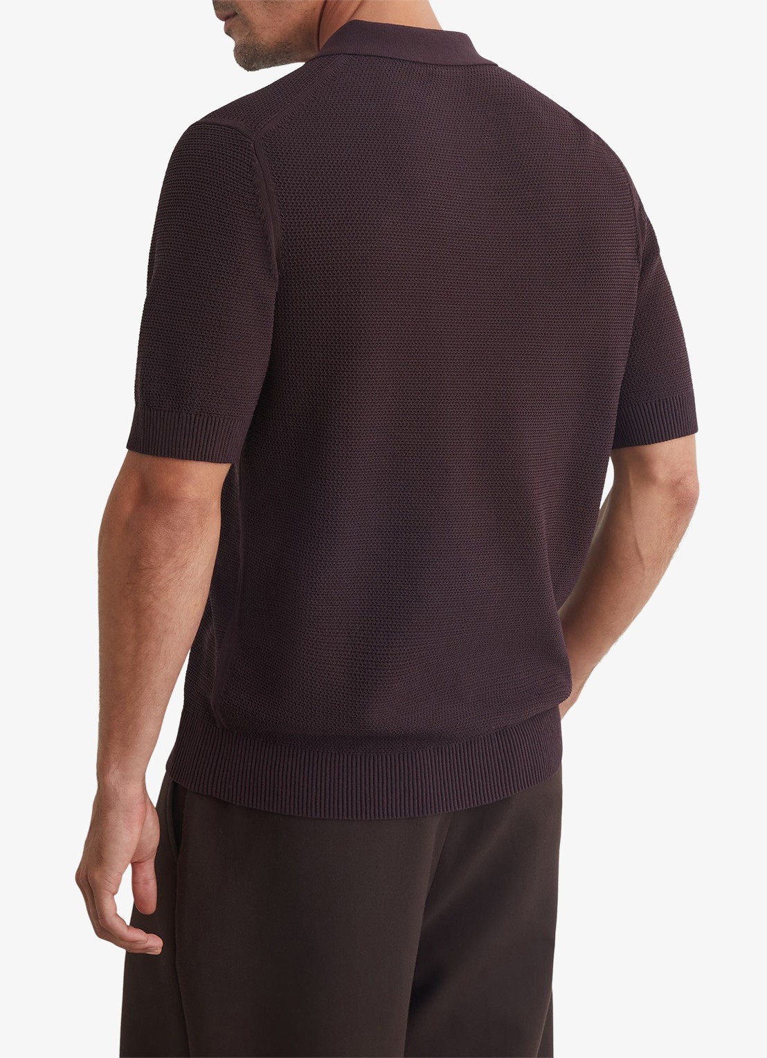 Reiss Warren grofgebreide regular fit polo - achterkant 6 bordeauxrood