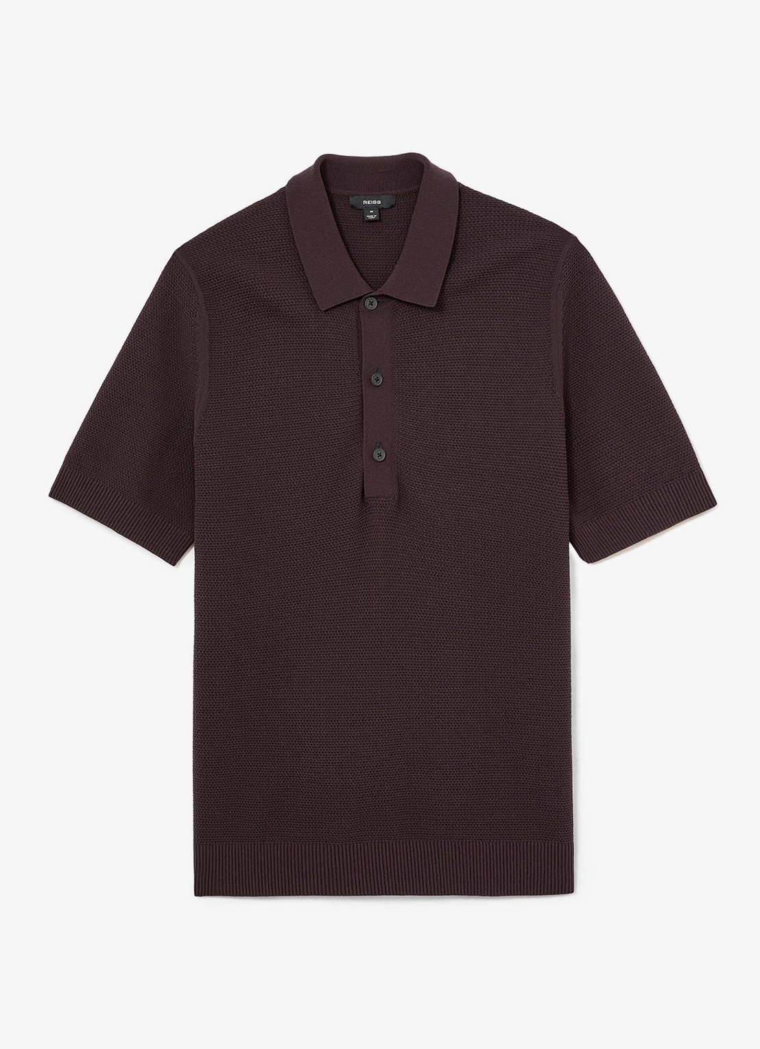 Reiss Warren grofgebreide regular fit polo - voorkant 4 bordeauxrood