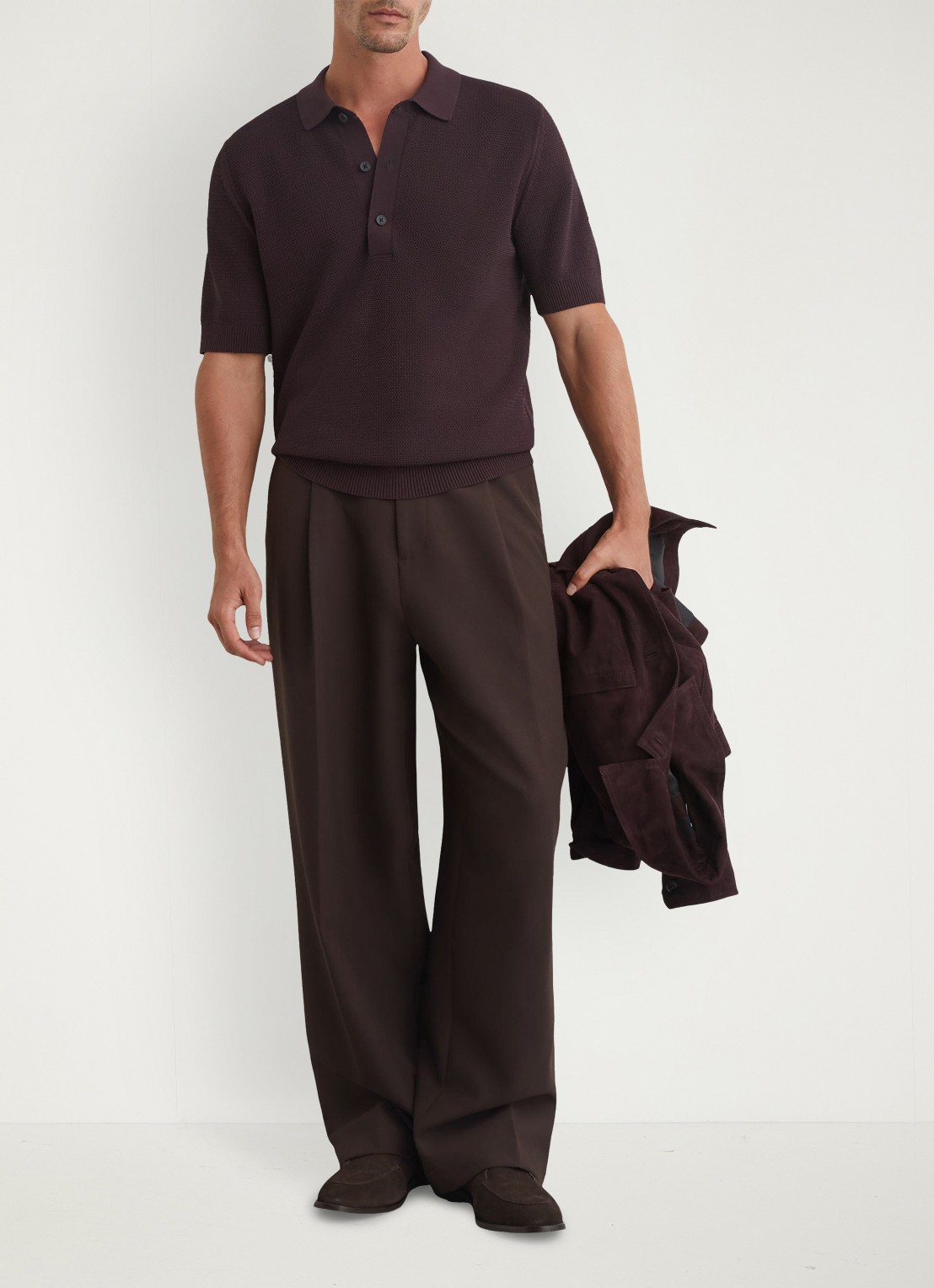 Reiss Warren grofgebreide regular fit polo - voorkant 5 bordeauxrood