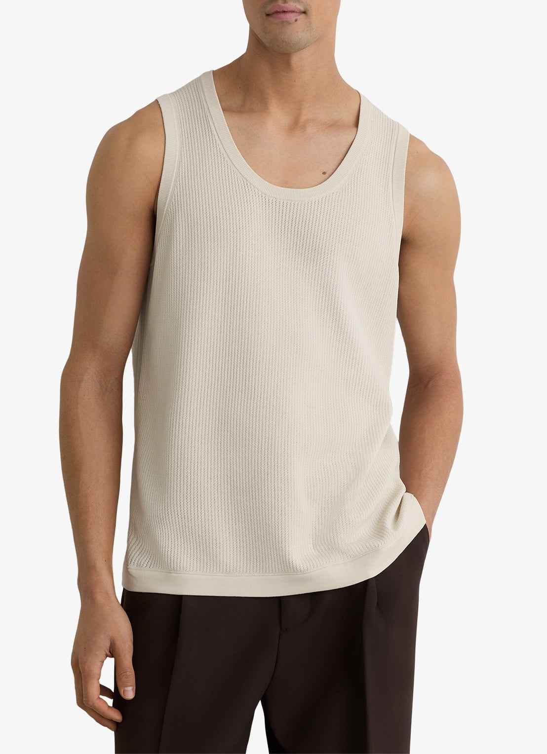 Reiss Watson singlet met structuur - detail gebroken wit