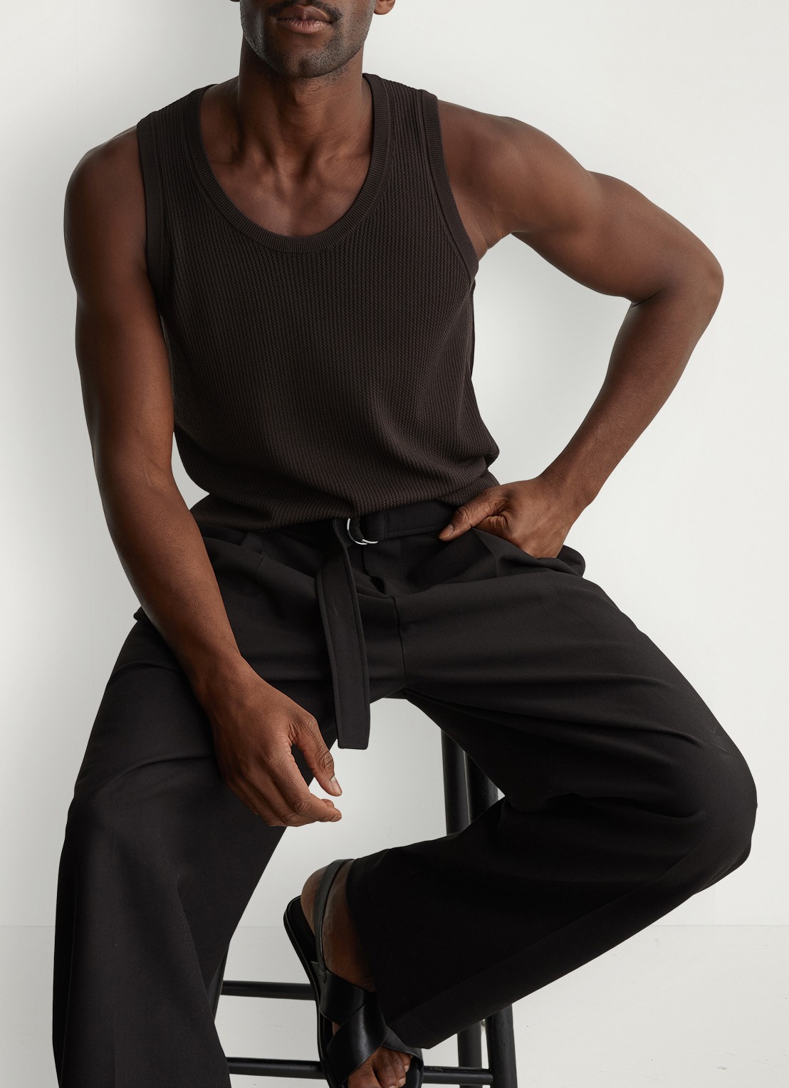 Reiss Watson singlet met structuur - detail 3 chocoladebruin