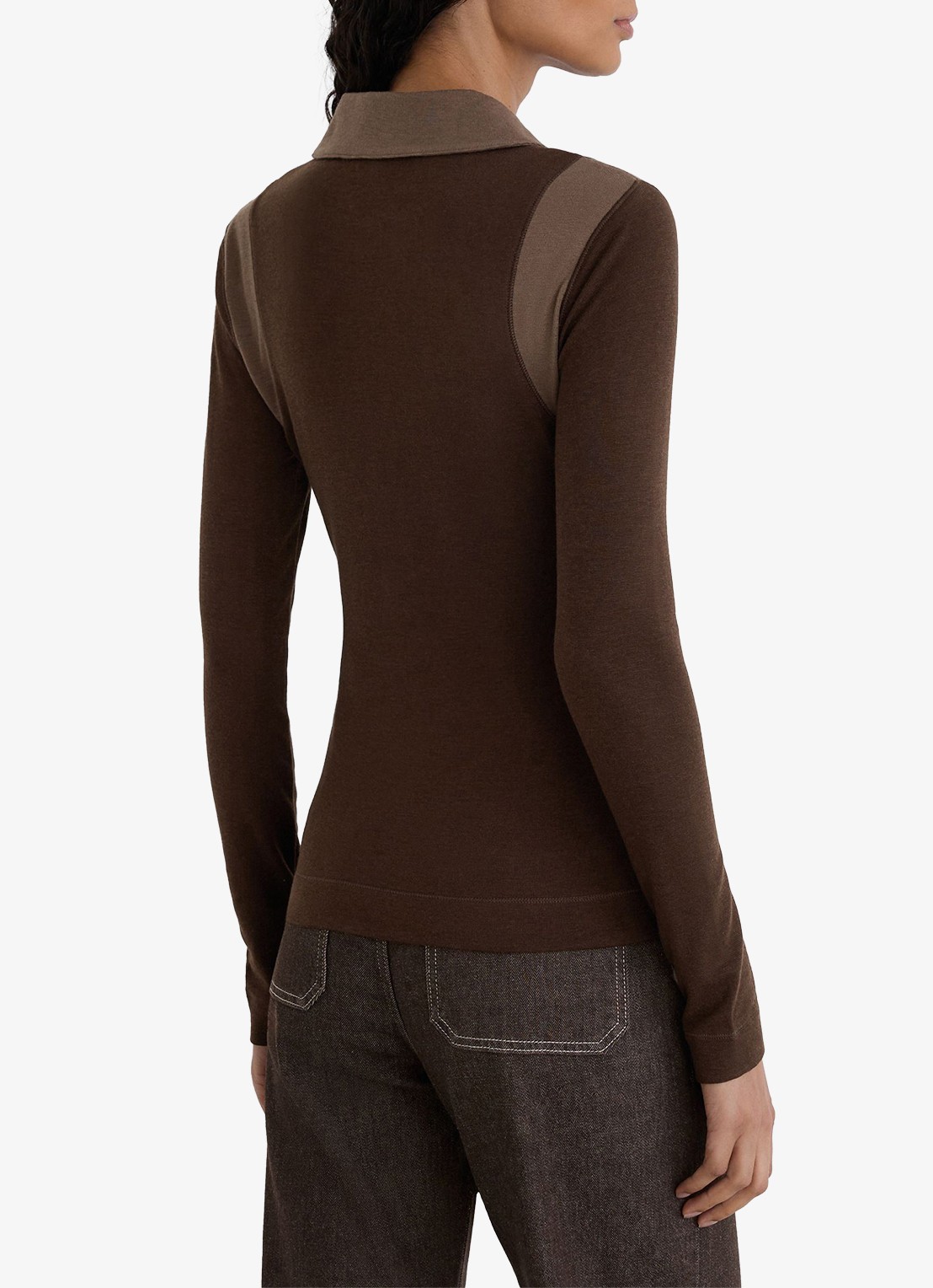 Reiss Wendy color block polo in wolblend - achterkant 7 chocoladebruin