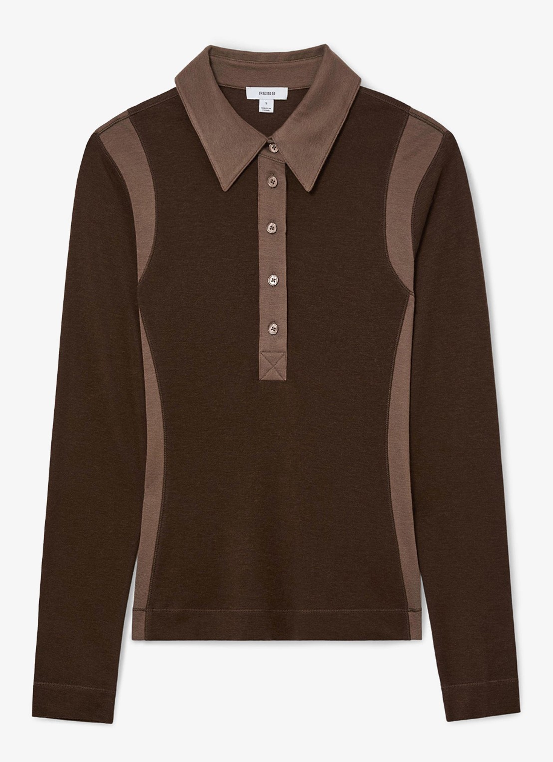 Reiss Wendy color block polo in wolblend - voorkant 5 chocoladebruin