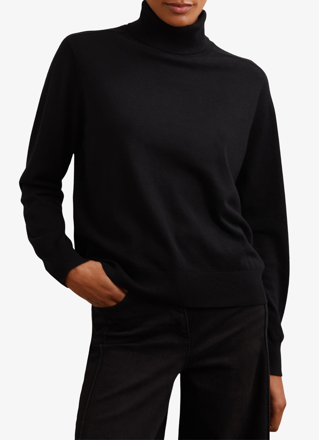 Reiss Wendy fijngebreide trui van wol met col - detail black / zwart