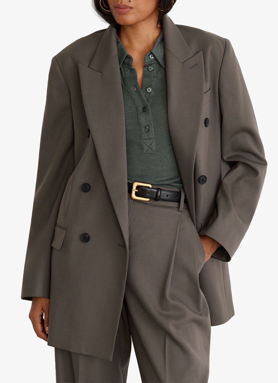 Reiss Wendy polo top van lyocell en wol  - detail 3 groen