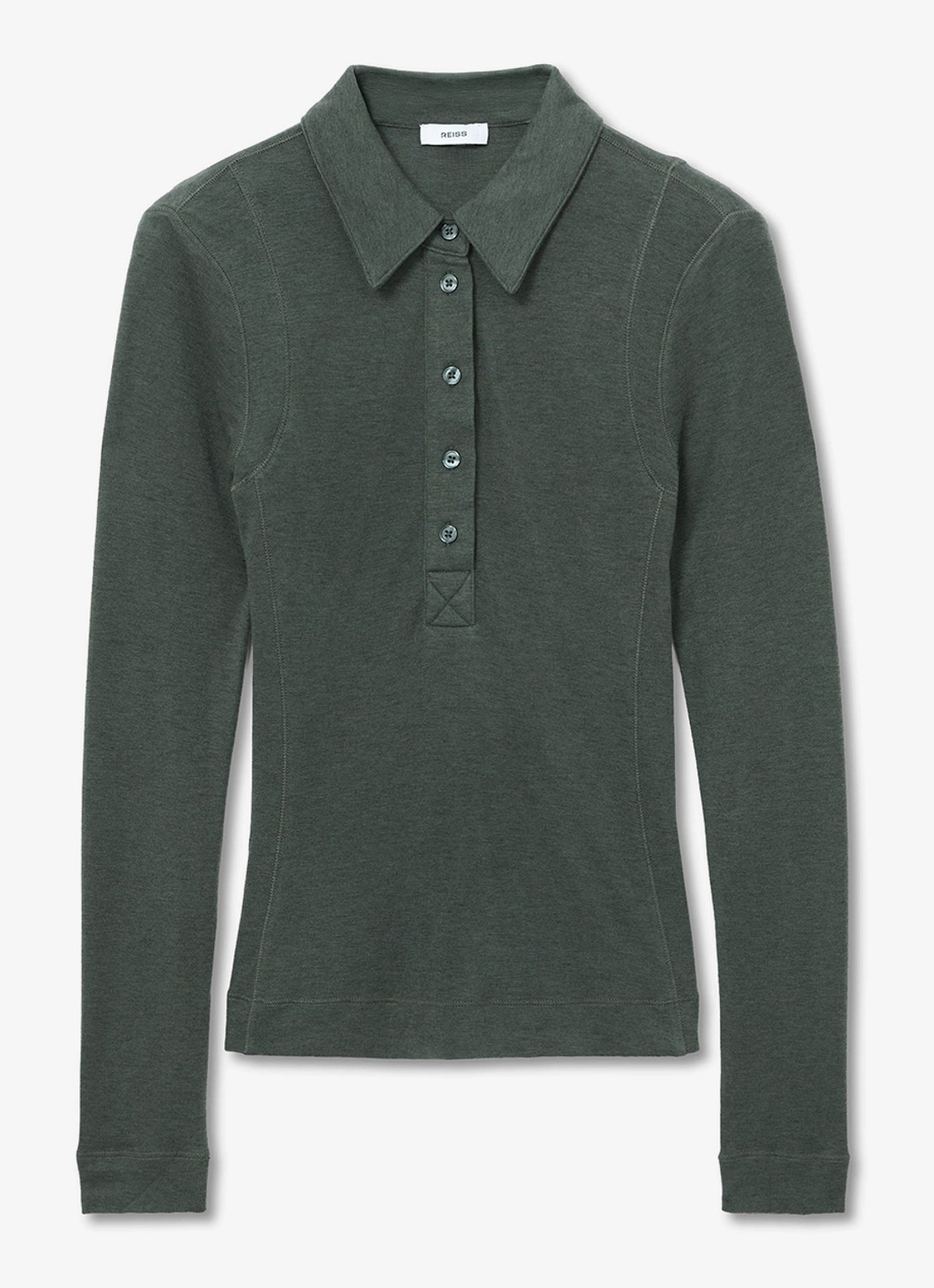 Reiss Wendy polo top van lyocell en wol  - voorkant 5 groen