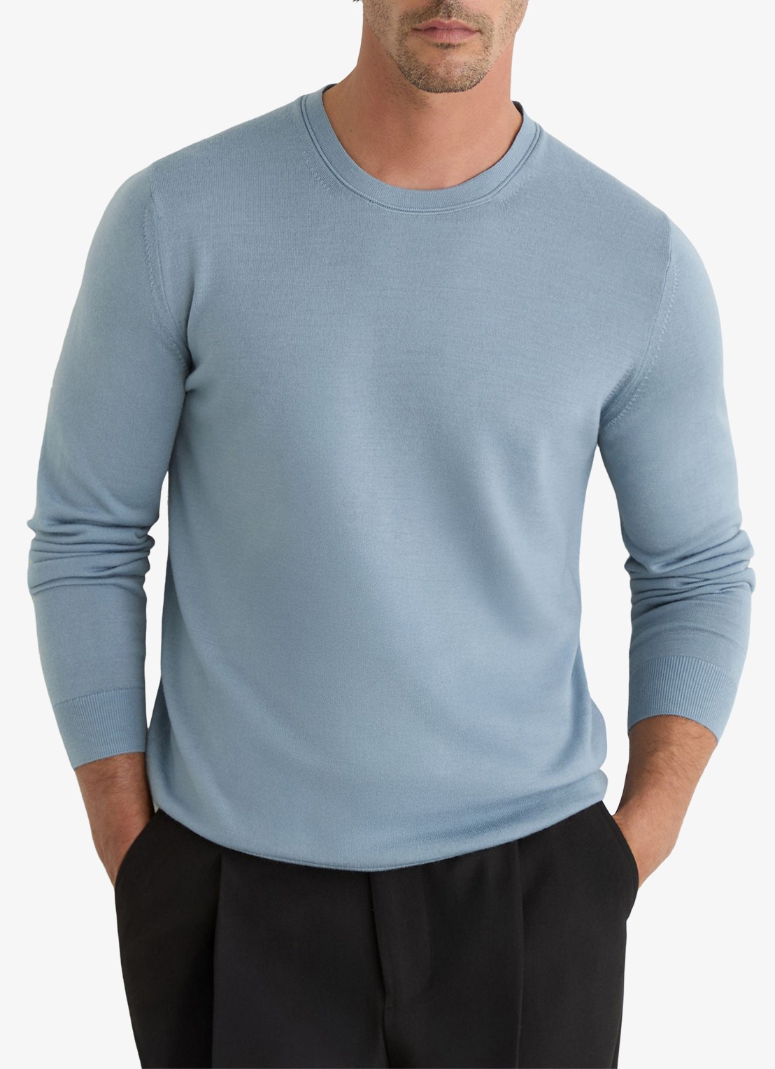 Reiss Wessex fijngebreide trui van merino wol  - detail 2 donkerblauw