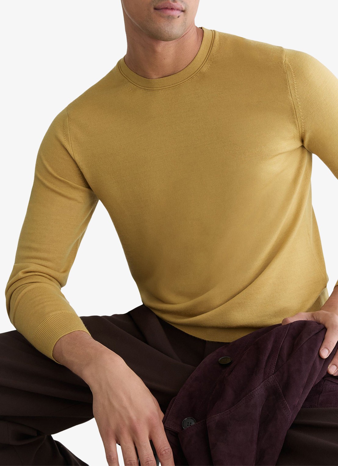 Reiss Wessex fijngebreide trui van merino wol  - detail 4 geel