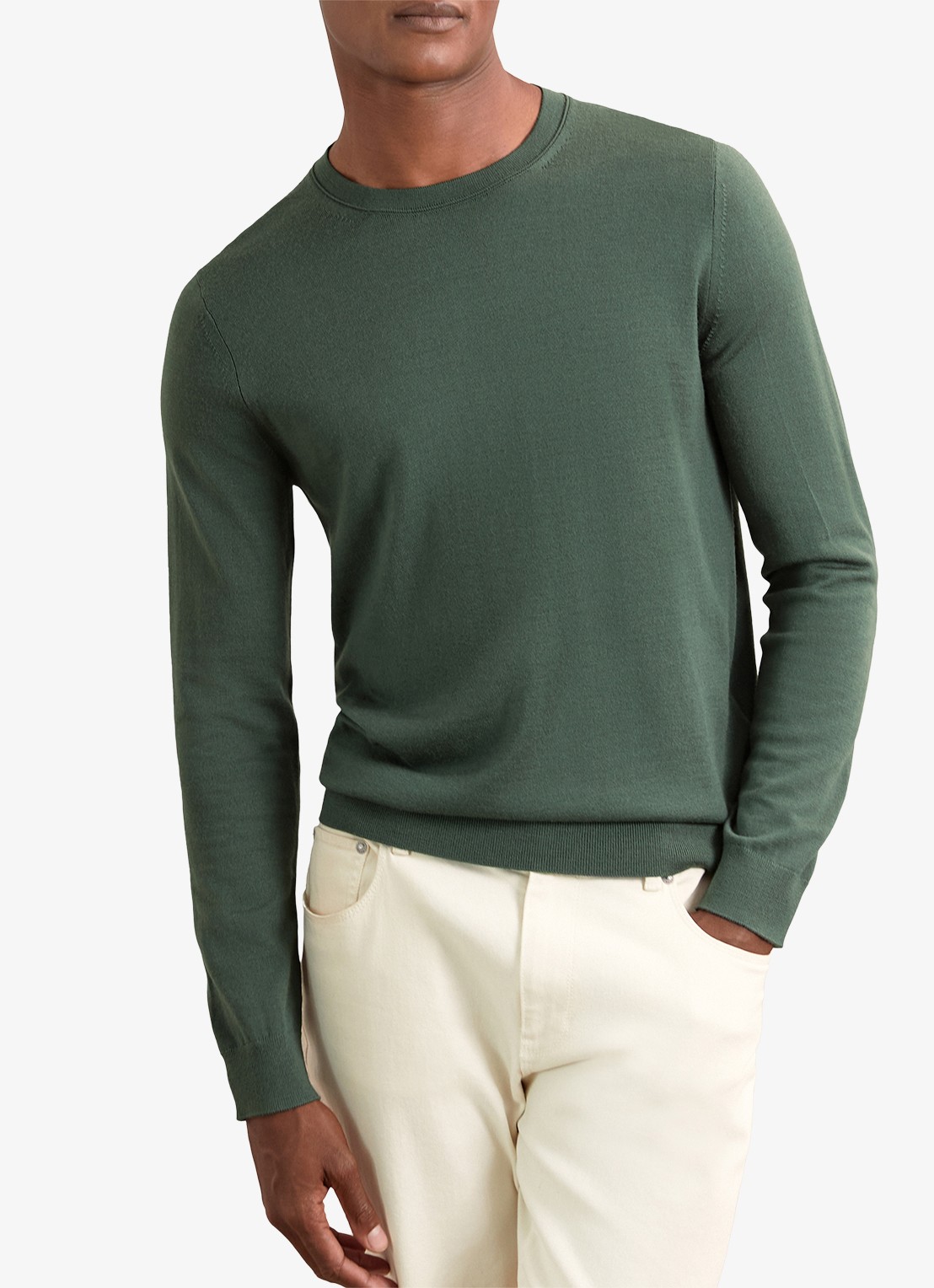 Reiss Wessex merino wol trui met ronde hals - detail donkergroen