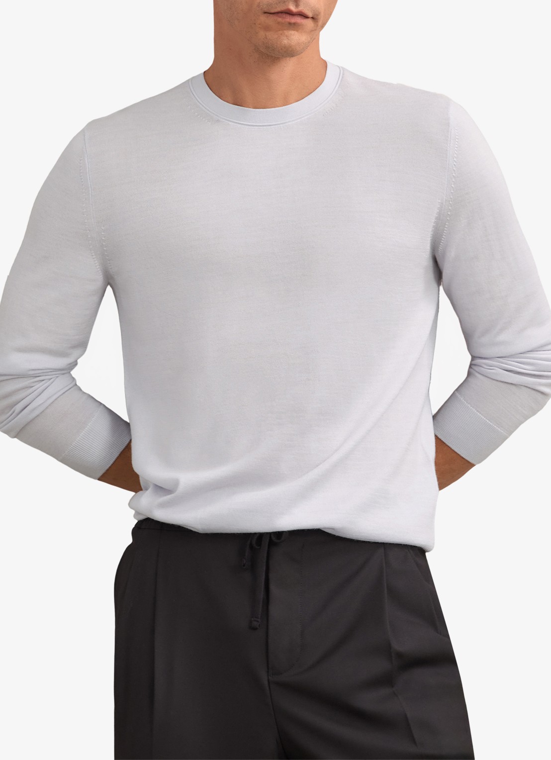 Reiss Wessex sweater van merino wol - detail lichtblauw