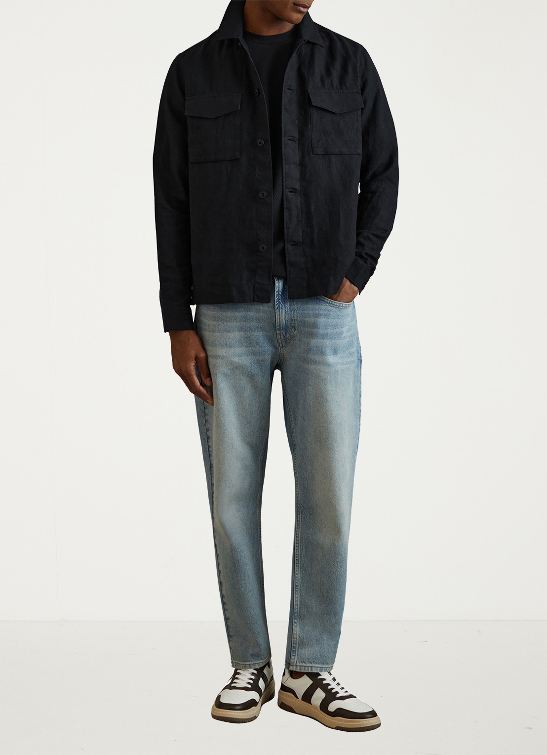 Reiss Wick T-shirt met structuur - voorkant 3 donkerblauw