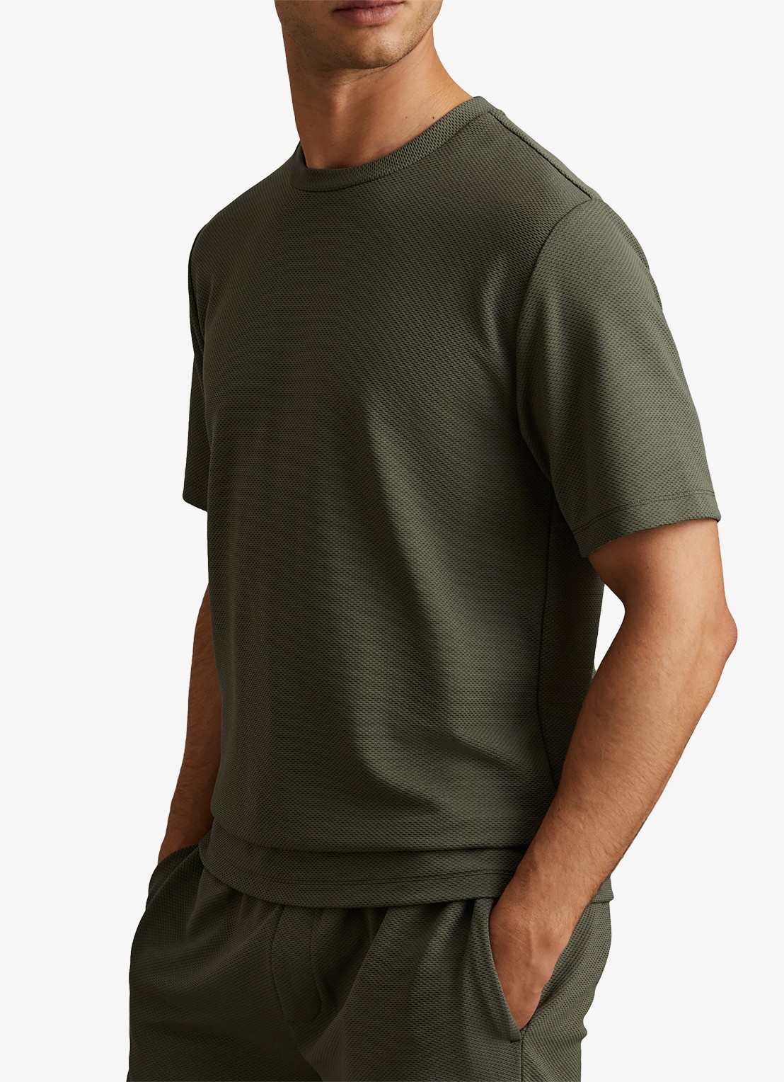 Reiss Wick T-shirt met structuur - detail bronsgroen
