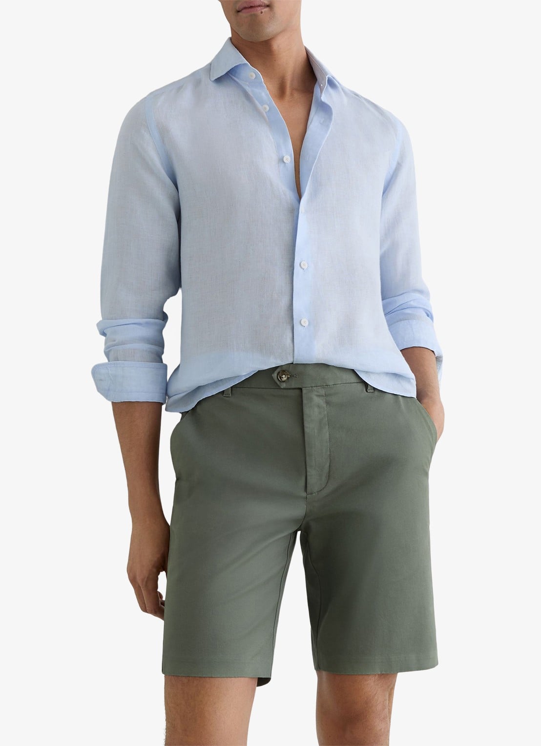 Reiss Wicket straight fit korte chino met steekzakken - detail 2 donkergroen