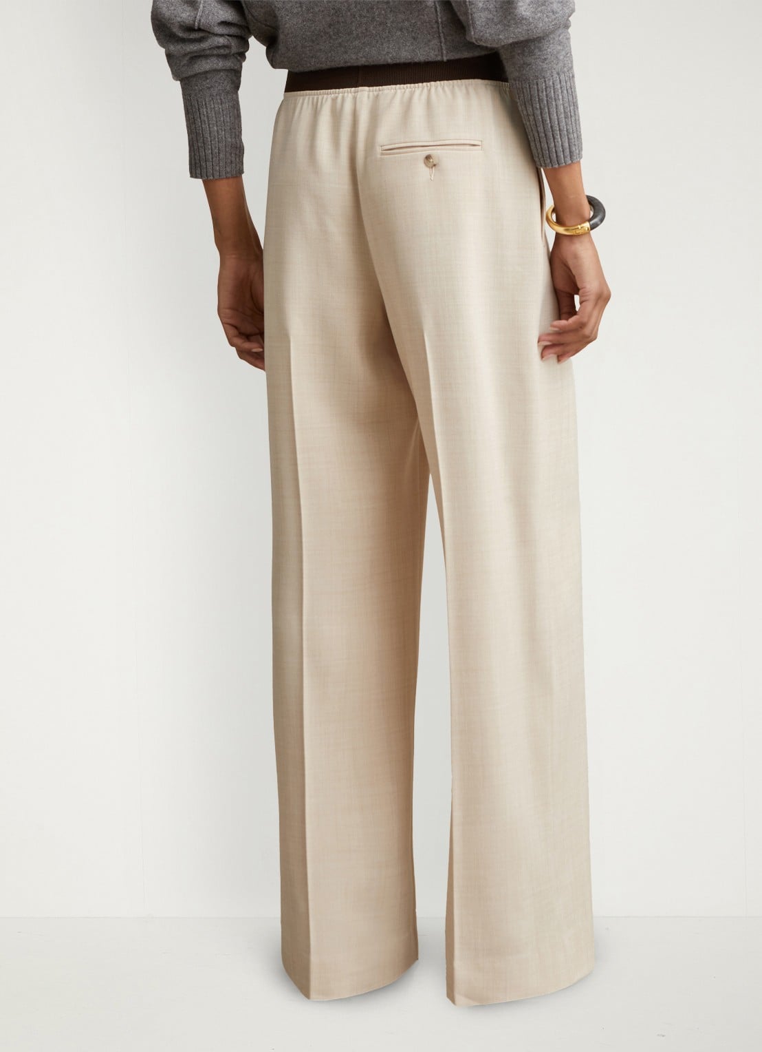 Reiss Wilde mid waist wide fit pantalon met steekzakken - achterkant 3 beige