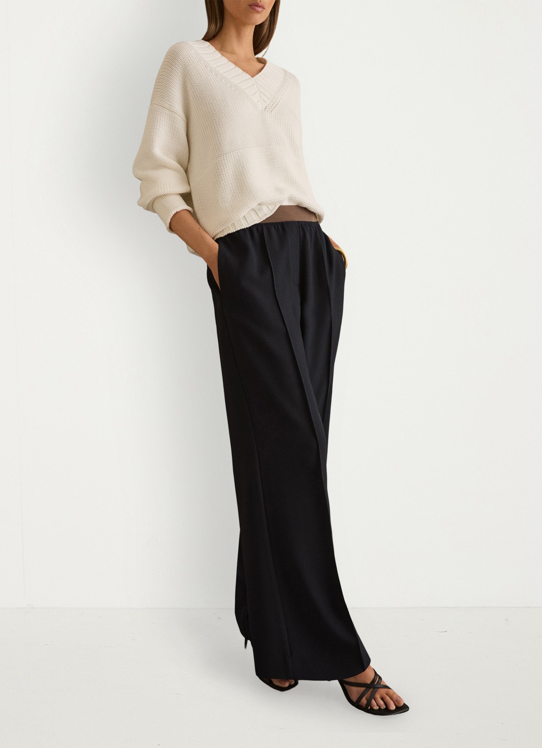 Reiss Wilde mid waist wide fit pantalon met steekzakken - voorkant 6 blauw