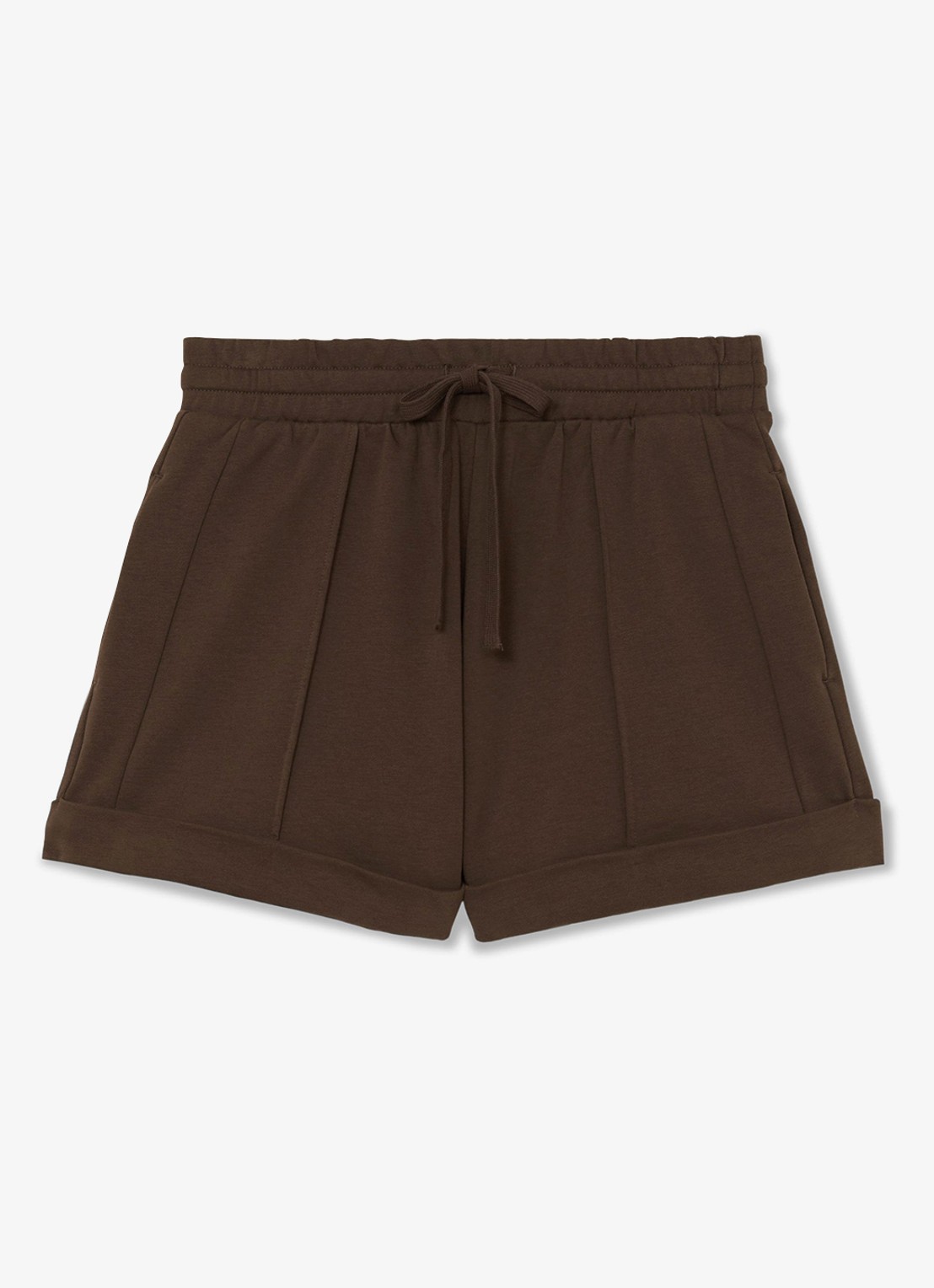 Reiss Willa high waist straight fit korte broek met steekzakken - voorkant chocoladebruin