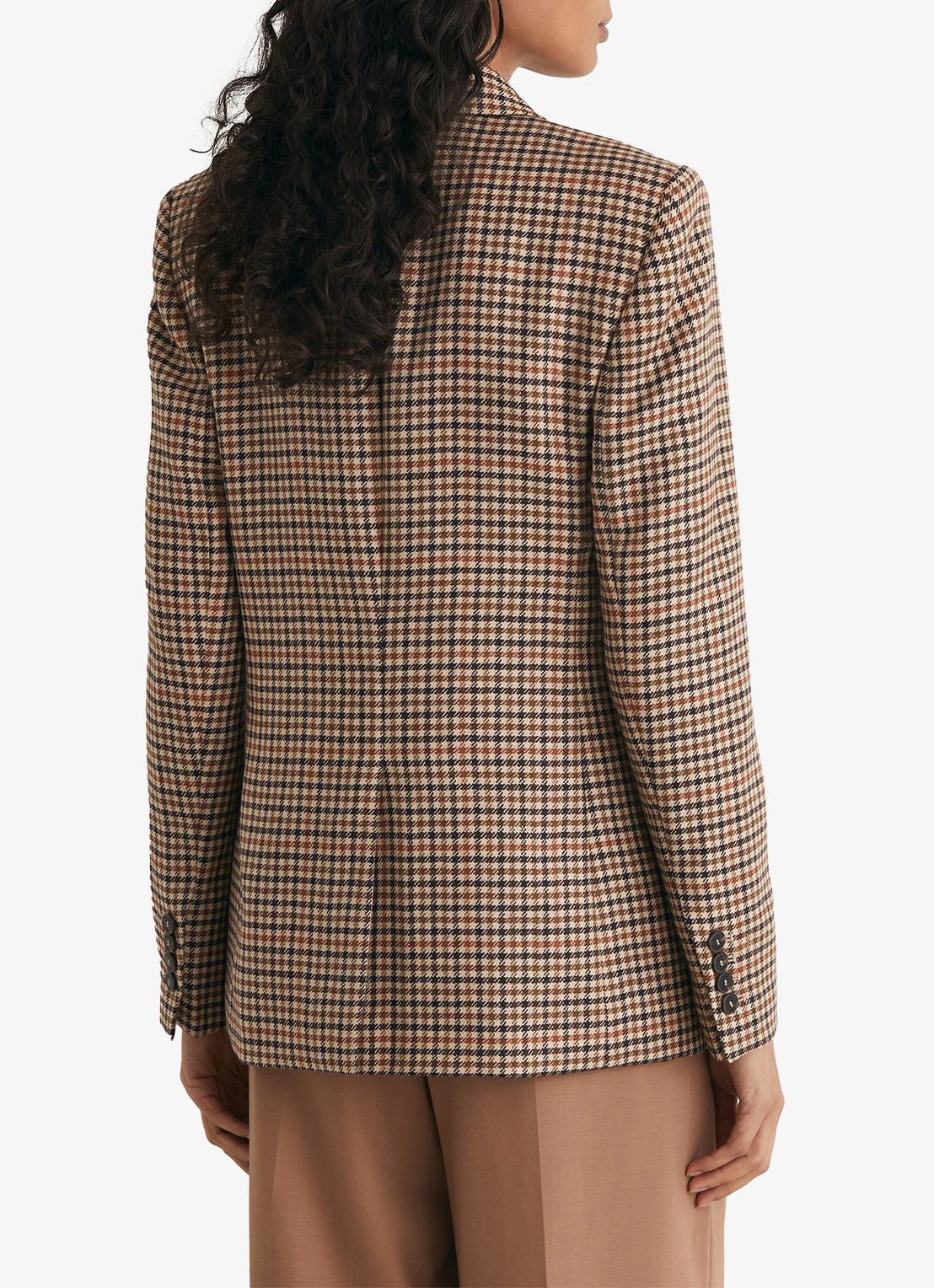 Reiss Willow double-breasted blazer van wol met pied-de-poule dessin - achterkant 5 lichtbruin