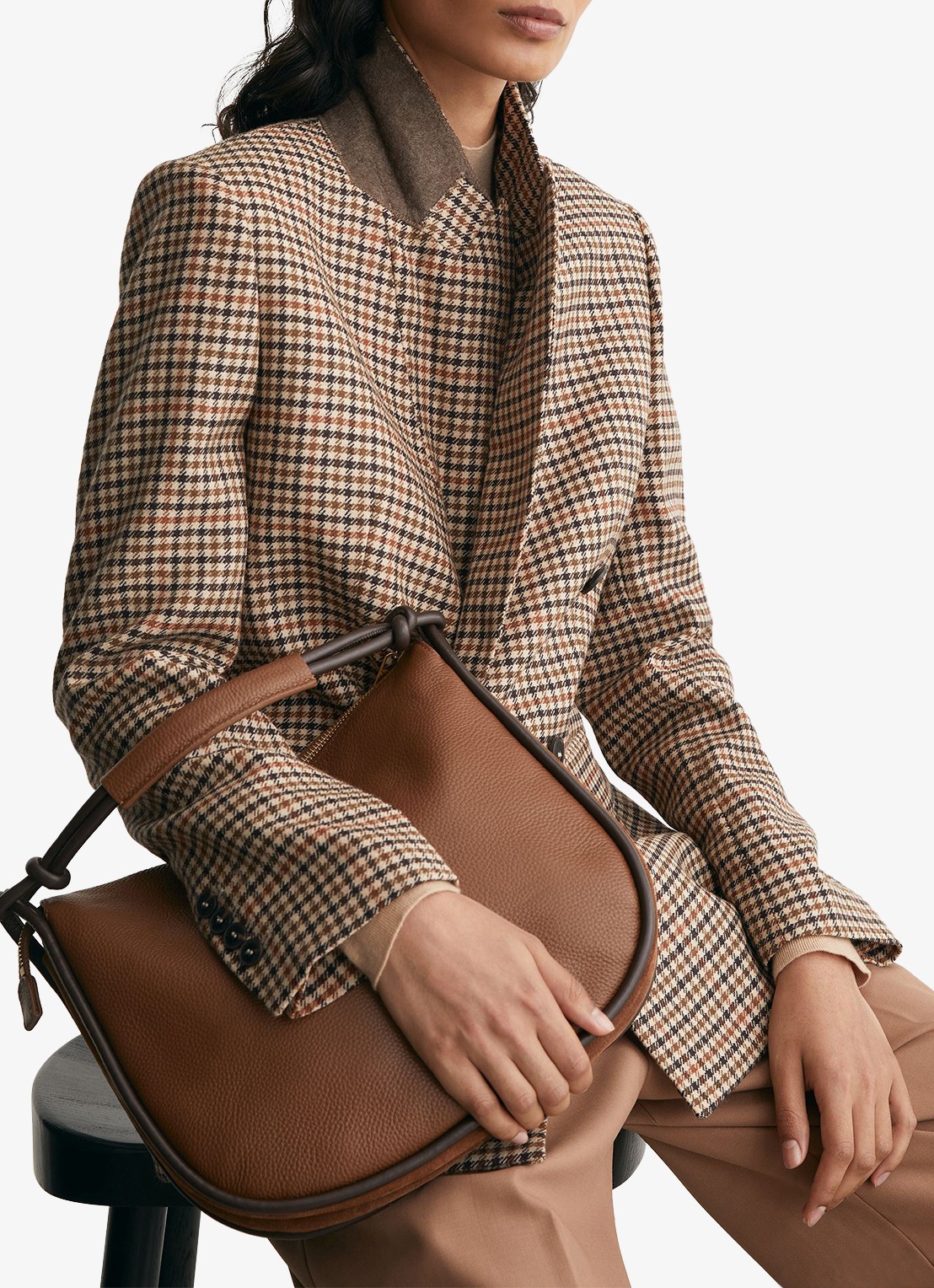 Reiss Willow double-breasted blazer van wol met pied-de-poule dessin - detail lichtbruin